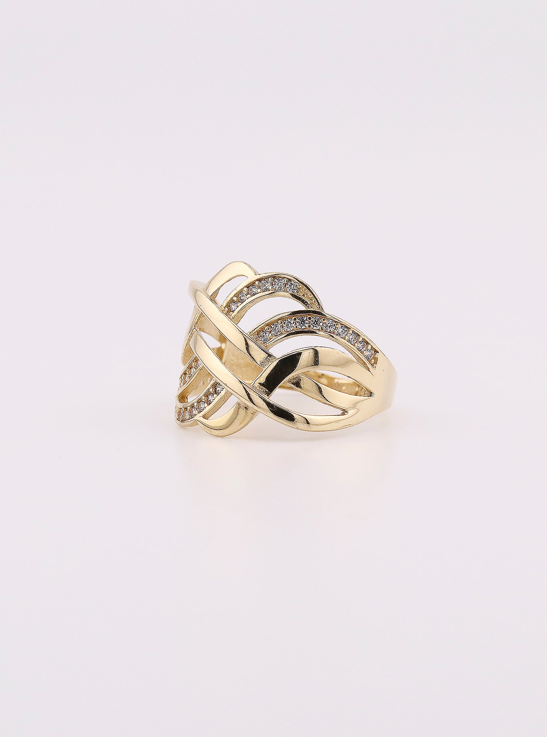 Anillo de Oro Entrelazado con Piedras Blancas de 14K