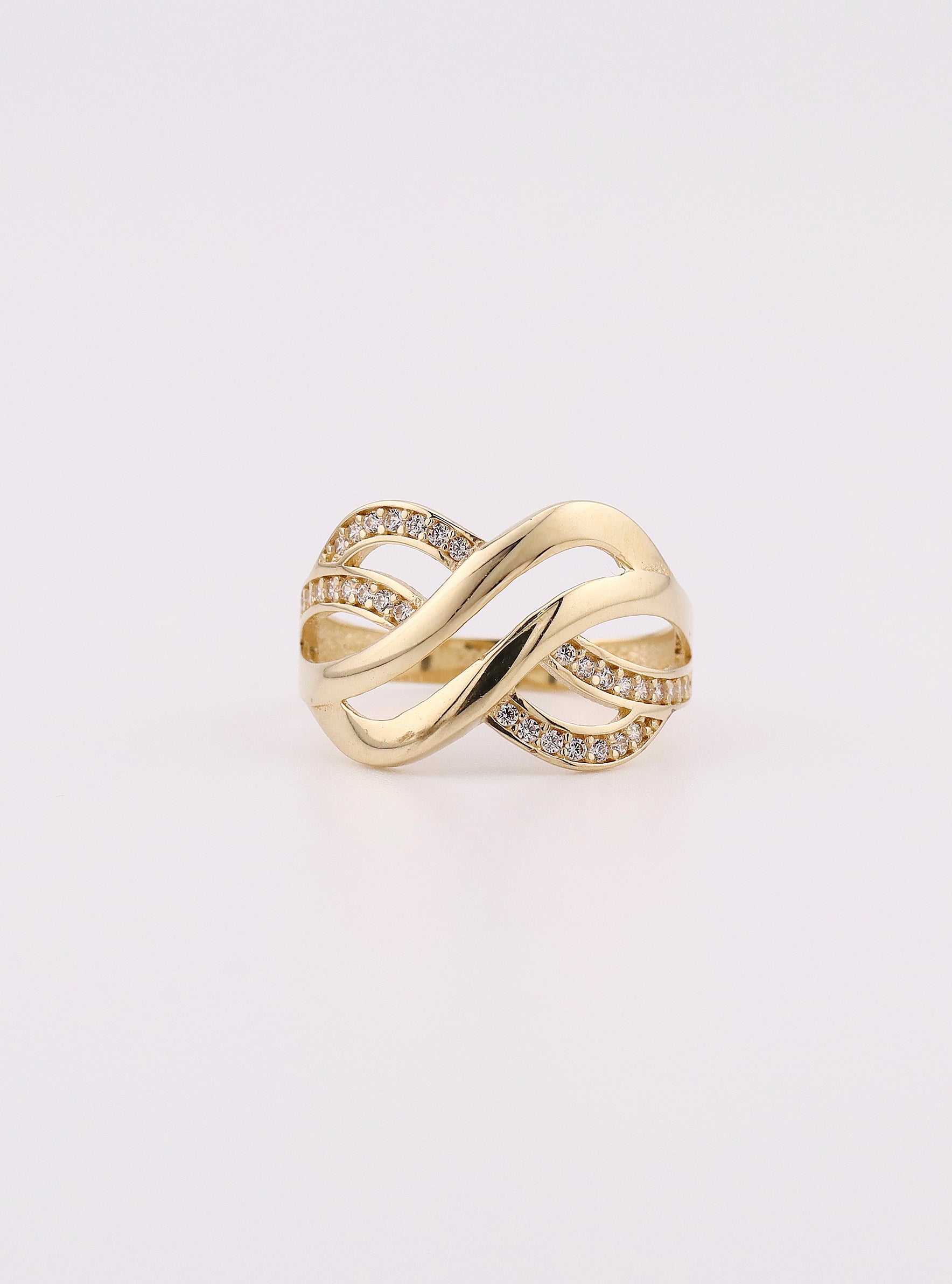 Anillo de Oro Ondas con Piedras de 14K