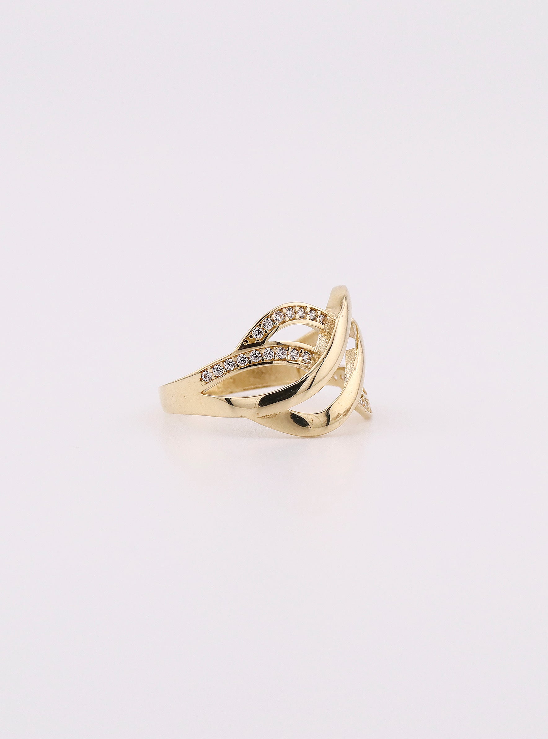 Anillo de Oro Ondas con Piedras de 14K