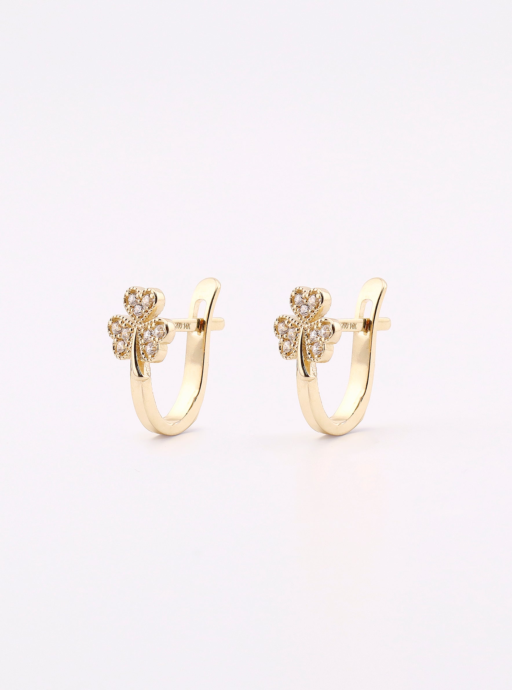 Aretes de Oro Trébol Corazones con Piedras de 14K