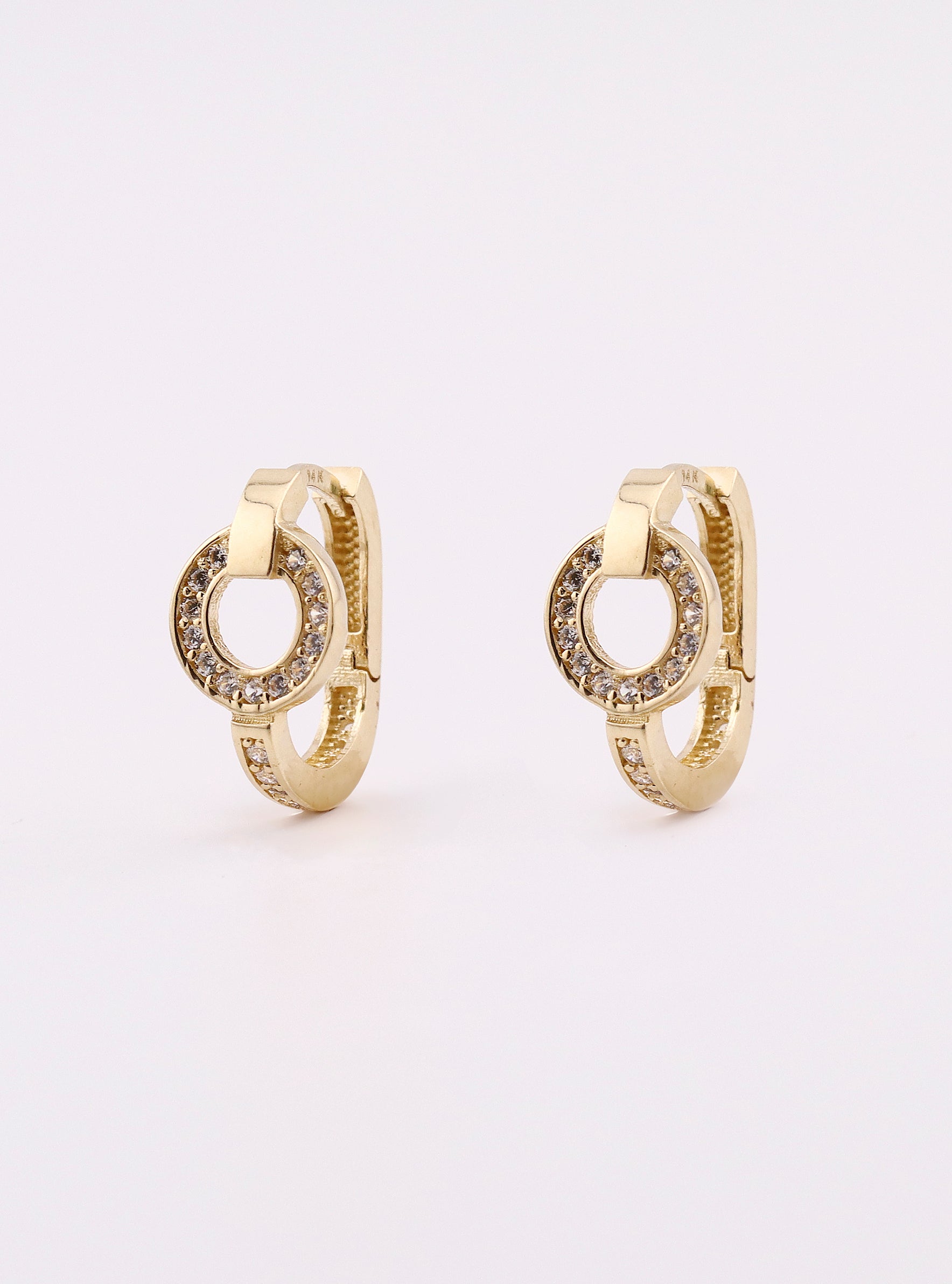 Aretes de Oro Huggies Círculo con Piedras de 14K