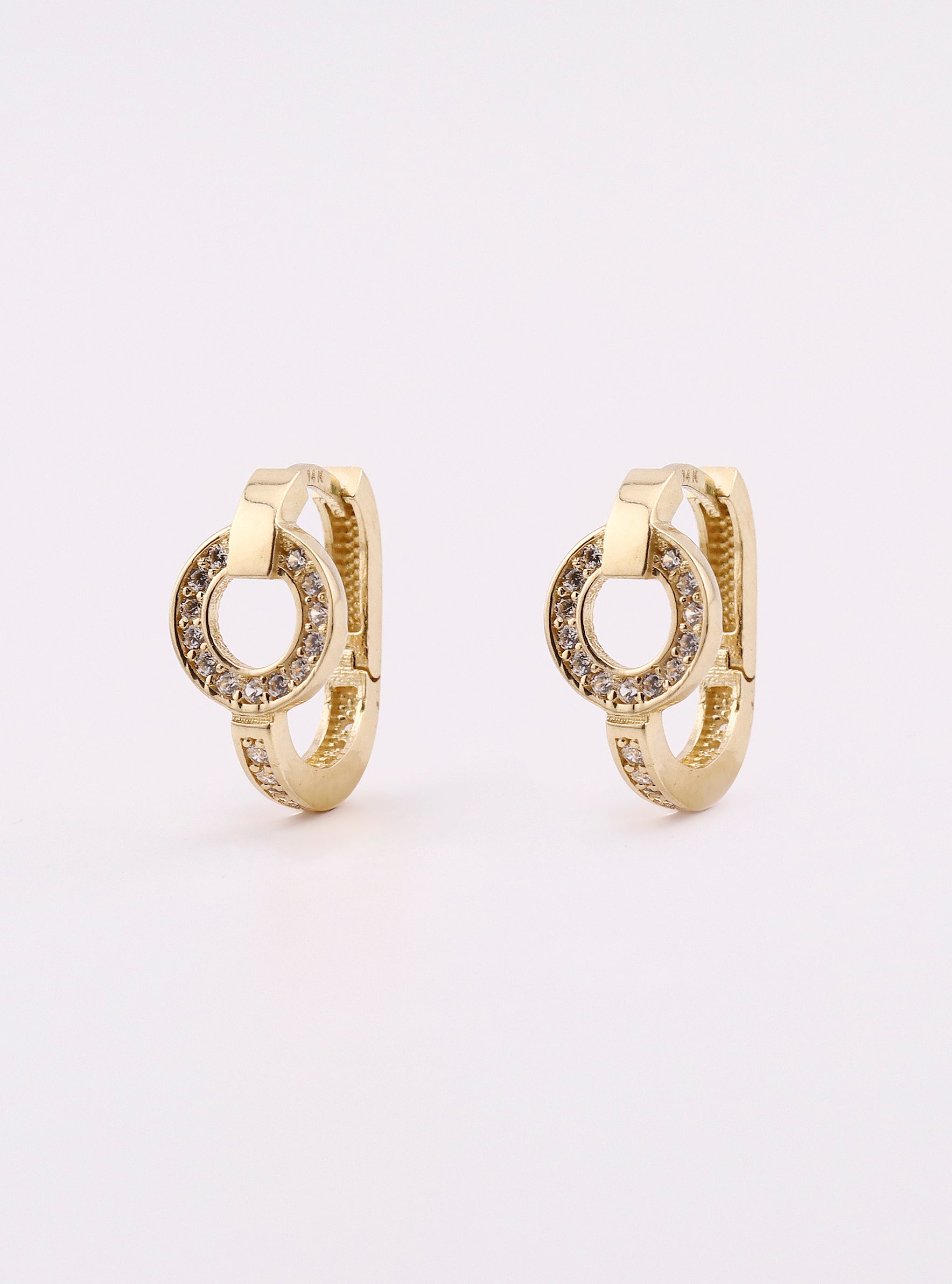 Aretes de Oro Huggies Círculo con Piedras de 14K