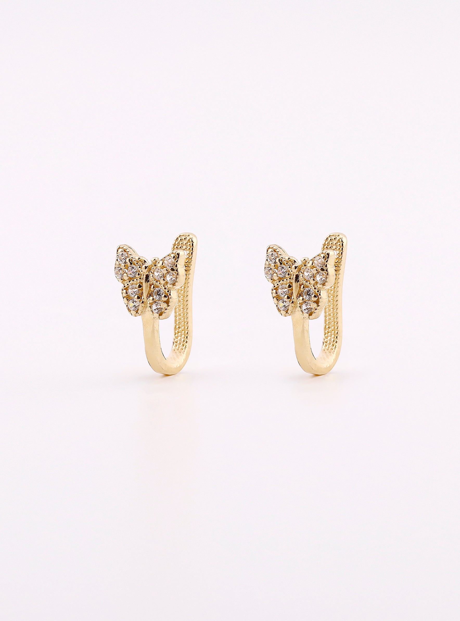 Aretes de Oro Mariposa con Piedras Blancas de 14K