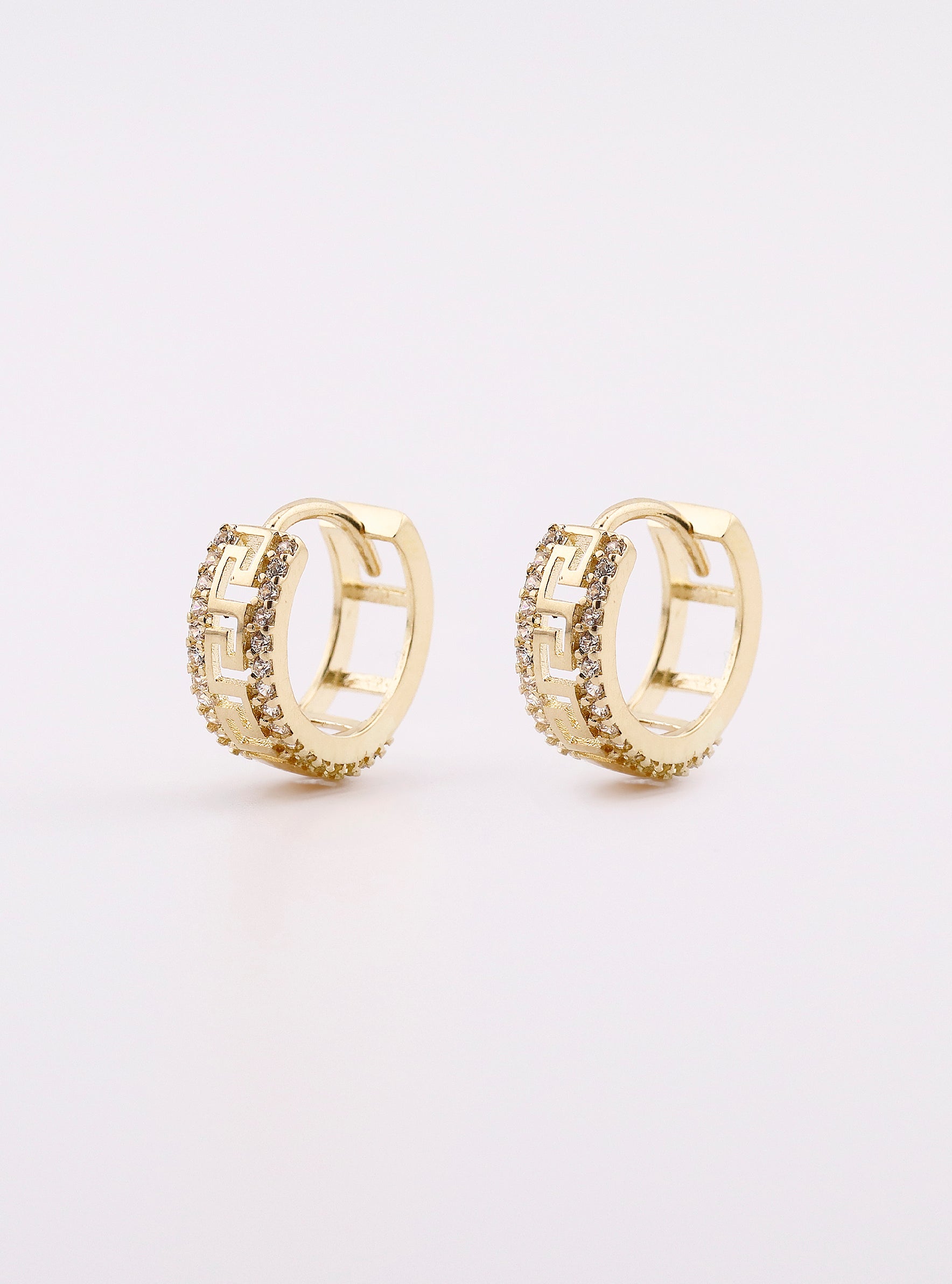 Aretes de Oro Huggies Griegos con Piedras de 14K