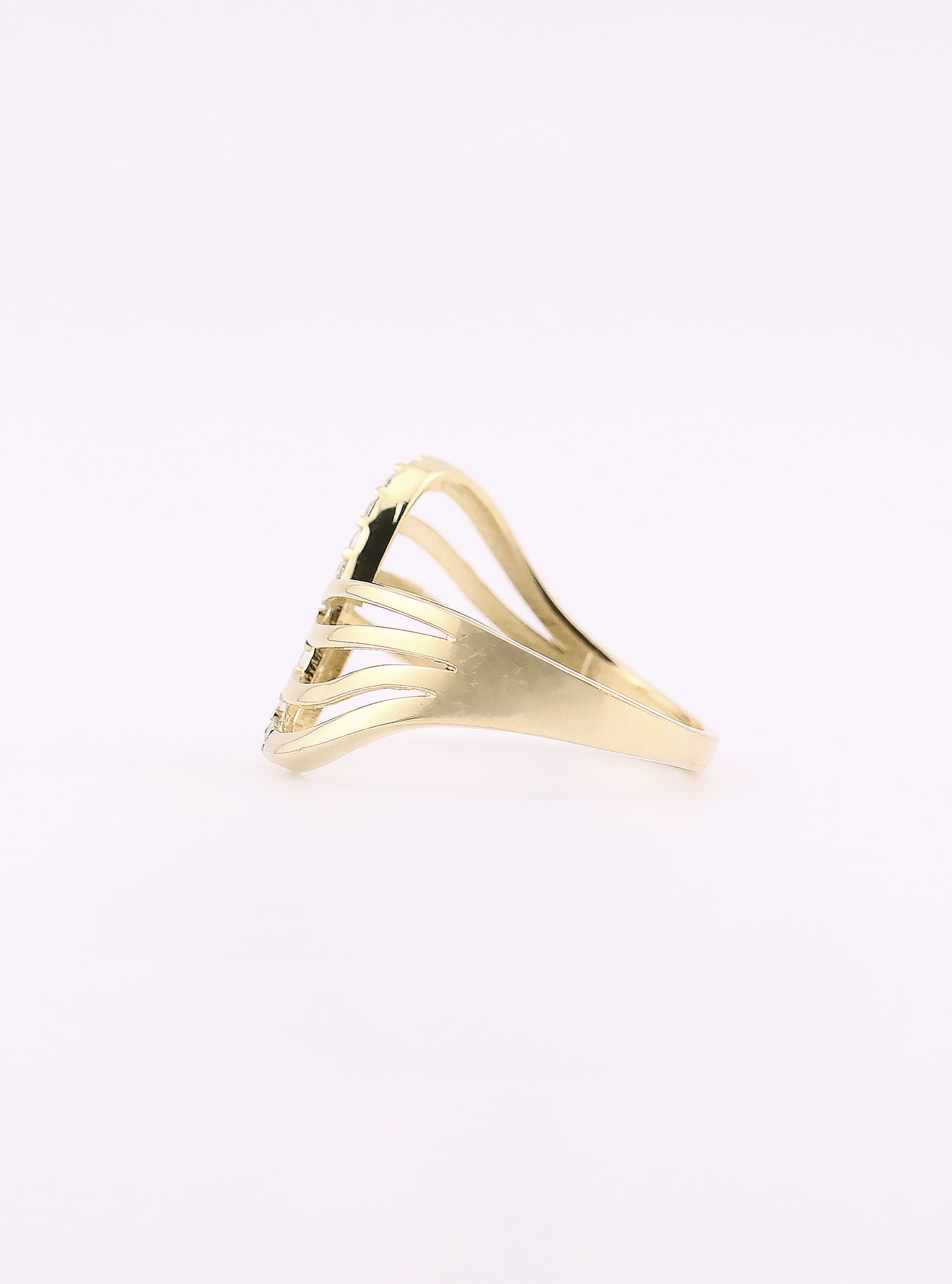 Anillo de Oro Olas con Piedras Blancas de 14K