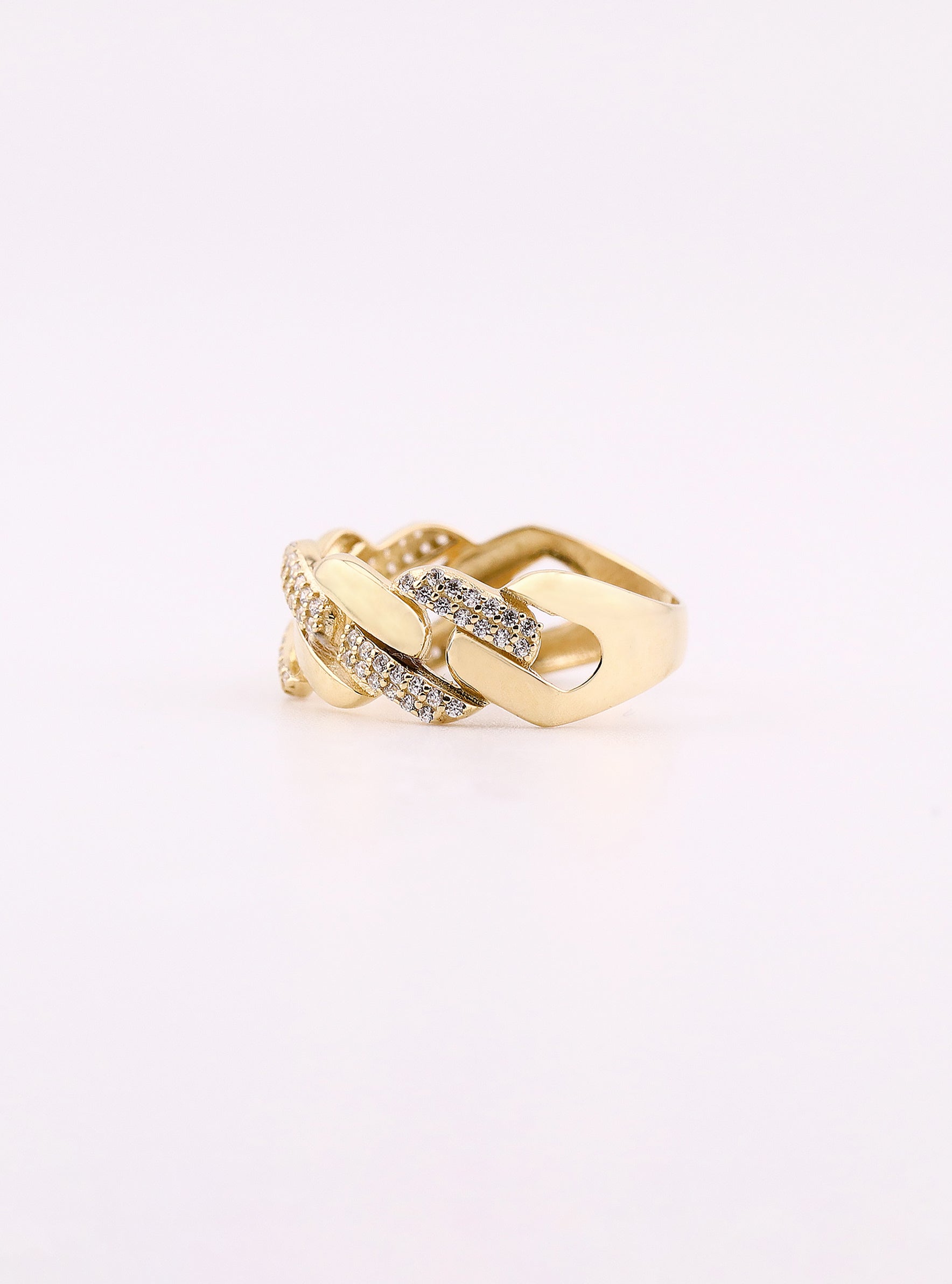 Anillo de Oro Cadena con Piedras Blancas de 14K