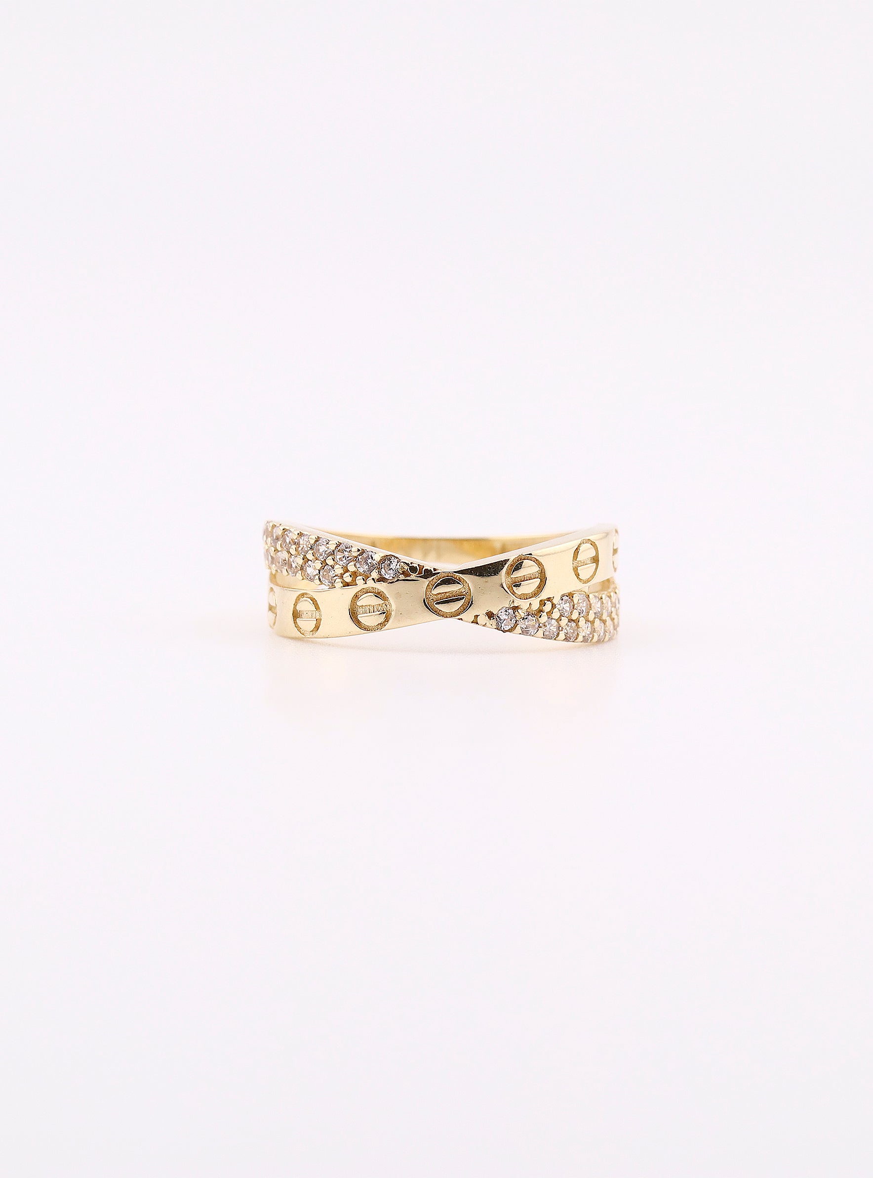 Anillo de Oro Círculo con Piedras Blancas de 14K