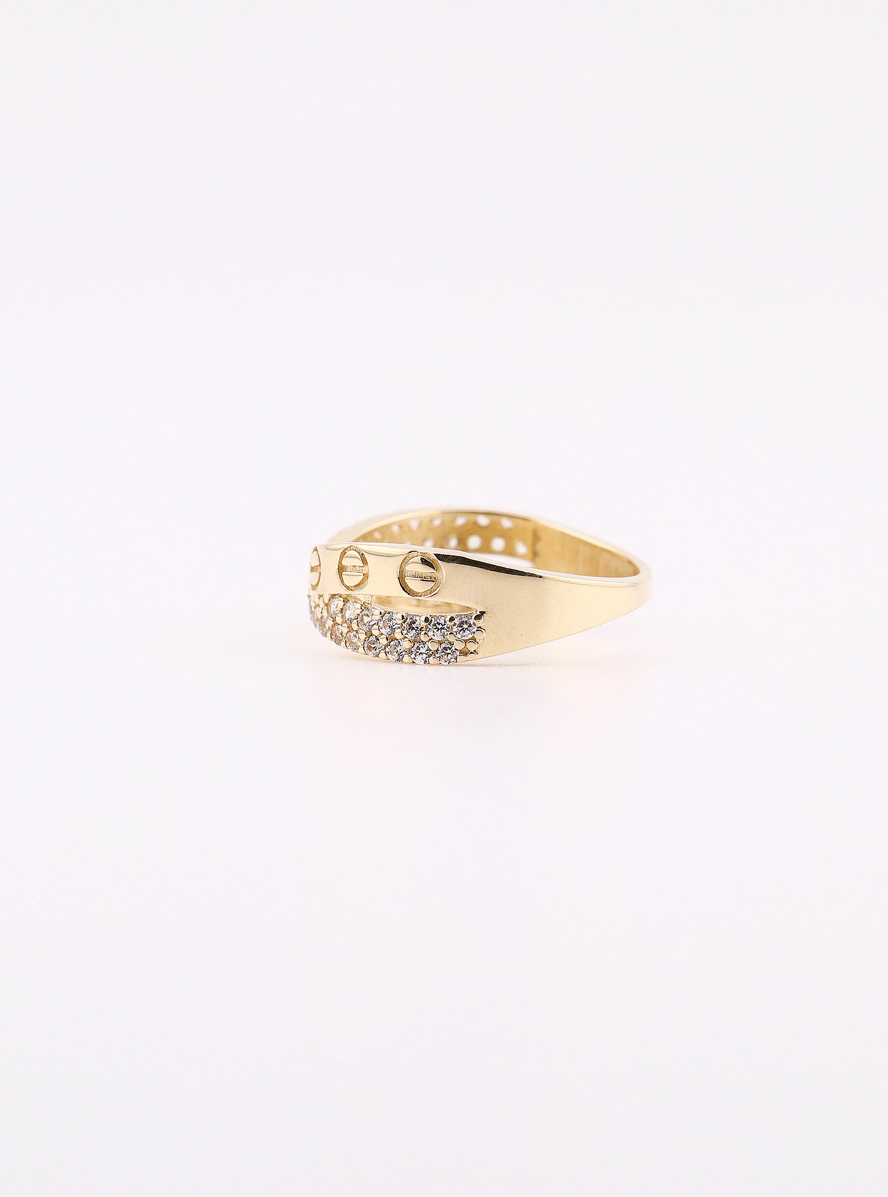 Anillo de Oro Círculo con Piedras Blancas de 14K