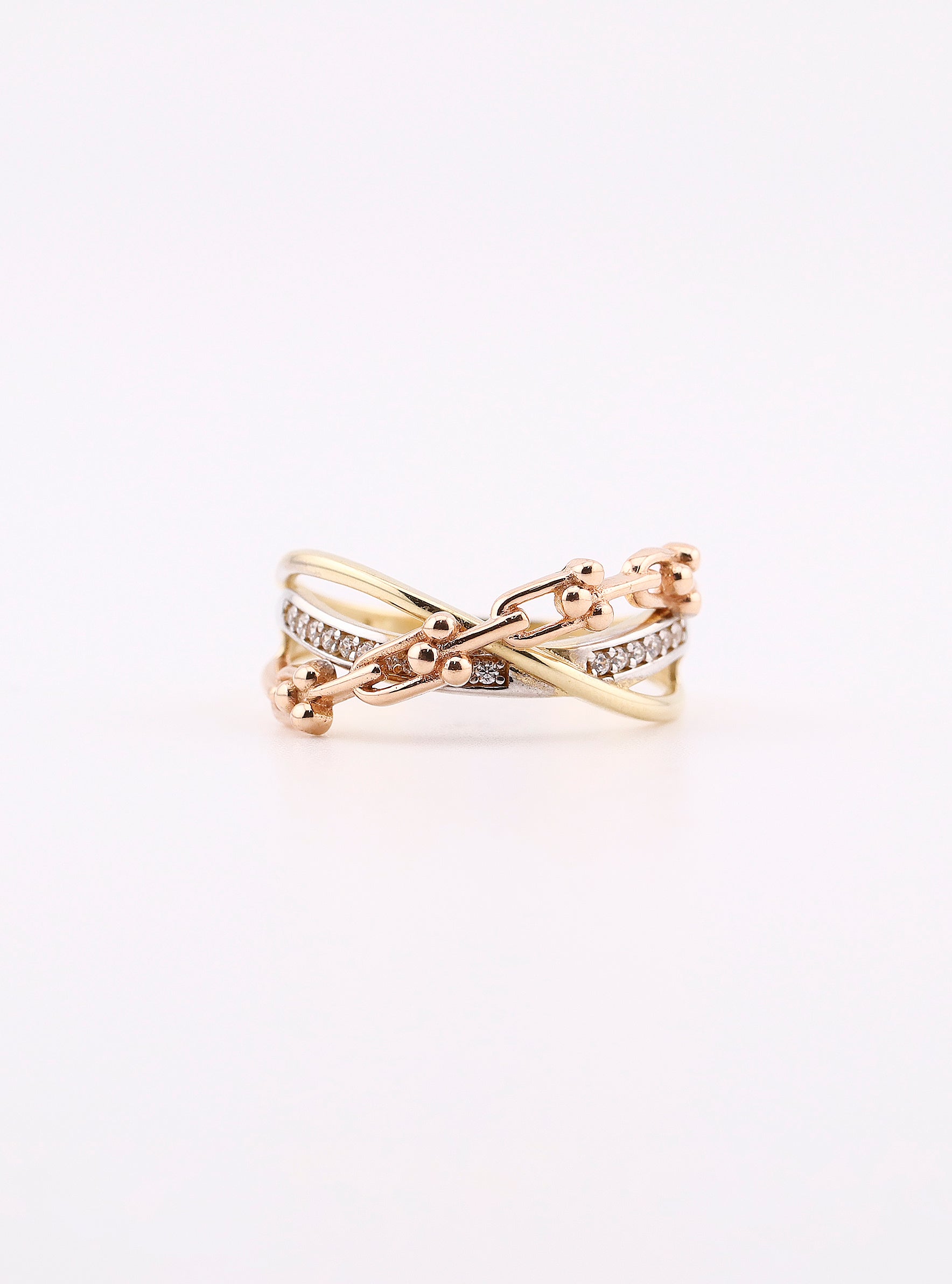 Anillo de Oro Enlazado Borlas con Piedras de 14K