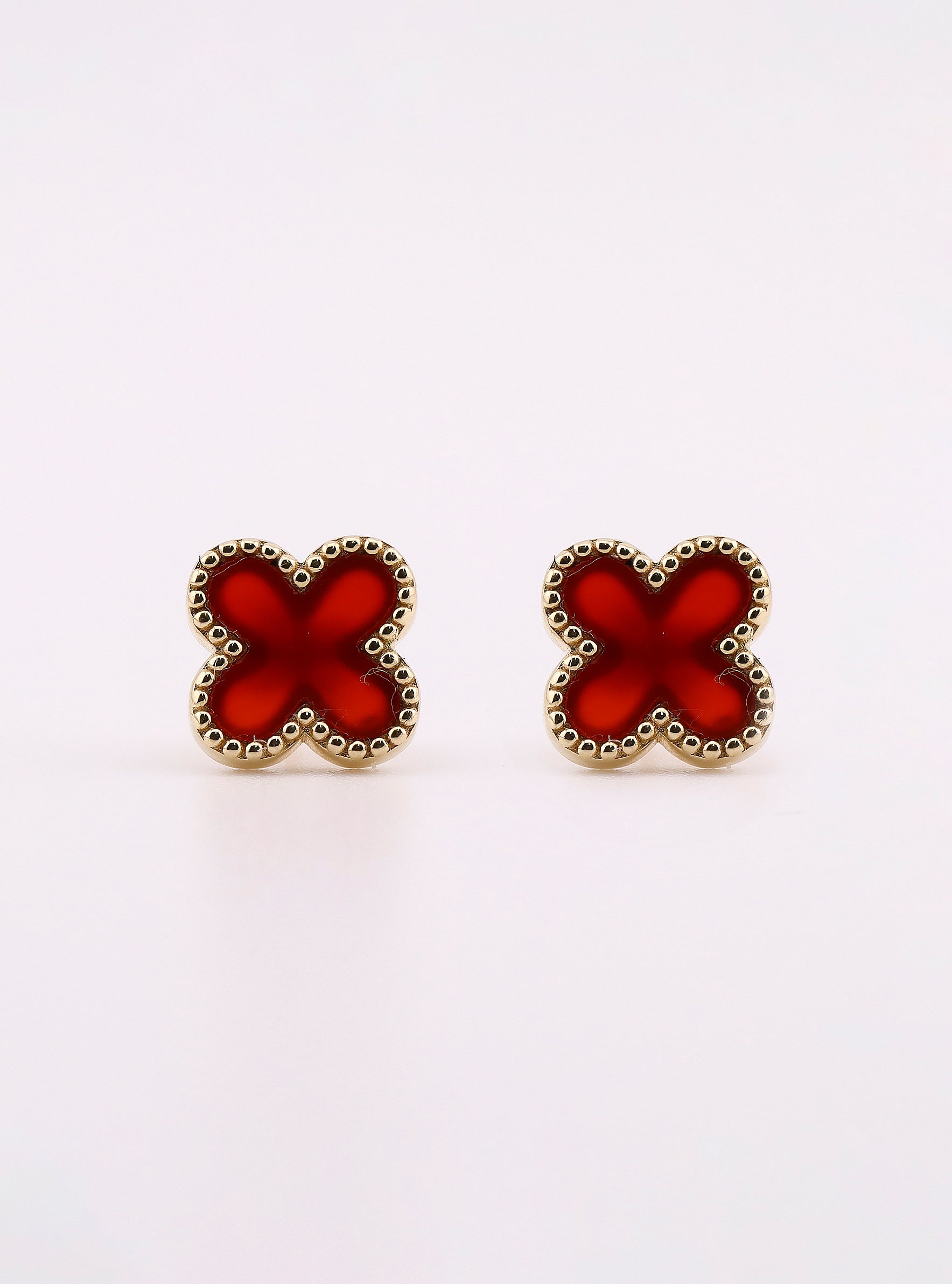 Aretes de Oro Trébol Rojo de 14K