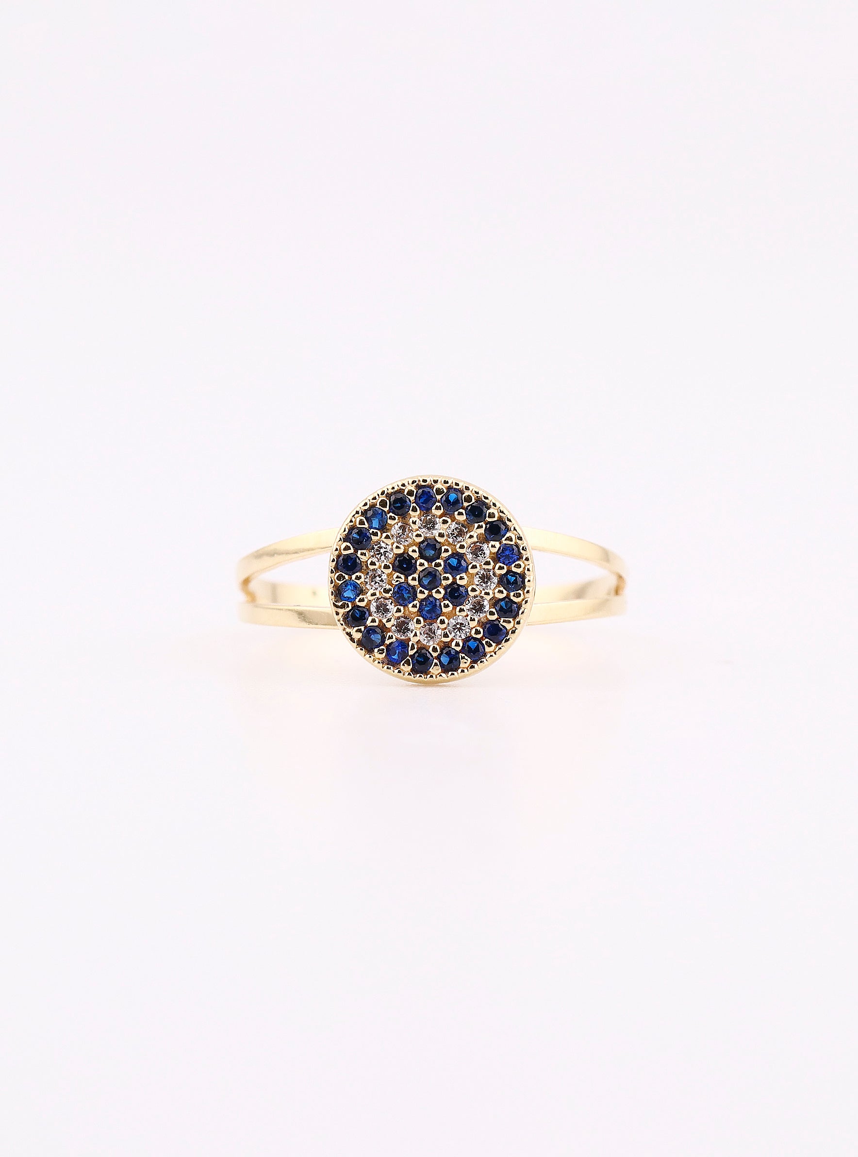 Anillo de Oro Círculo con Piedras Blancas y Azules de 14K