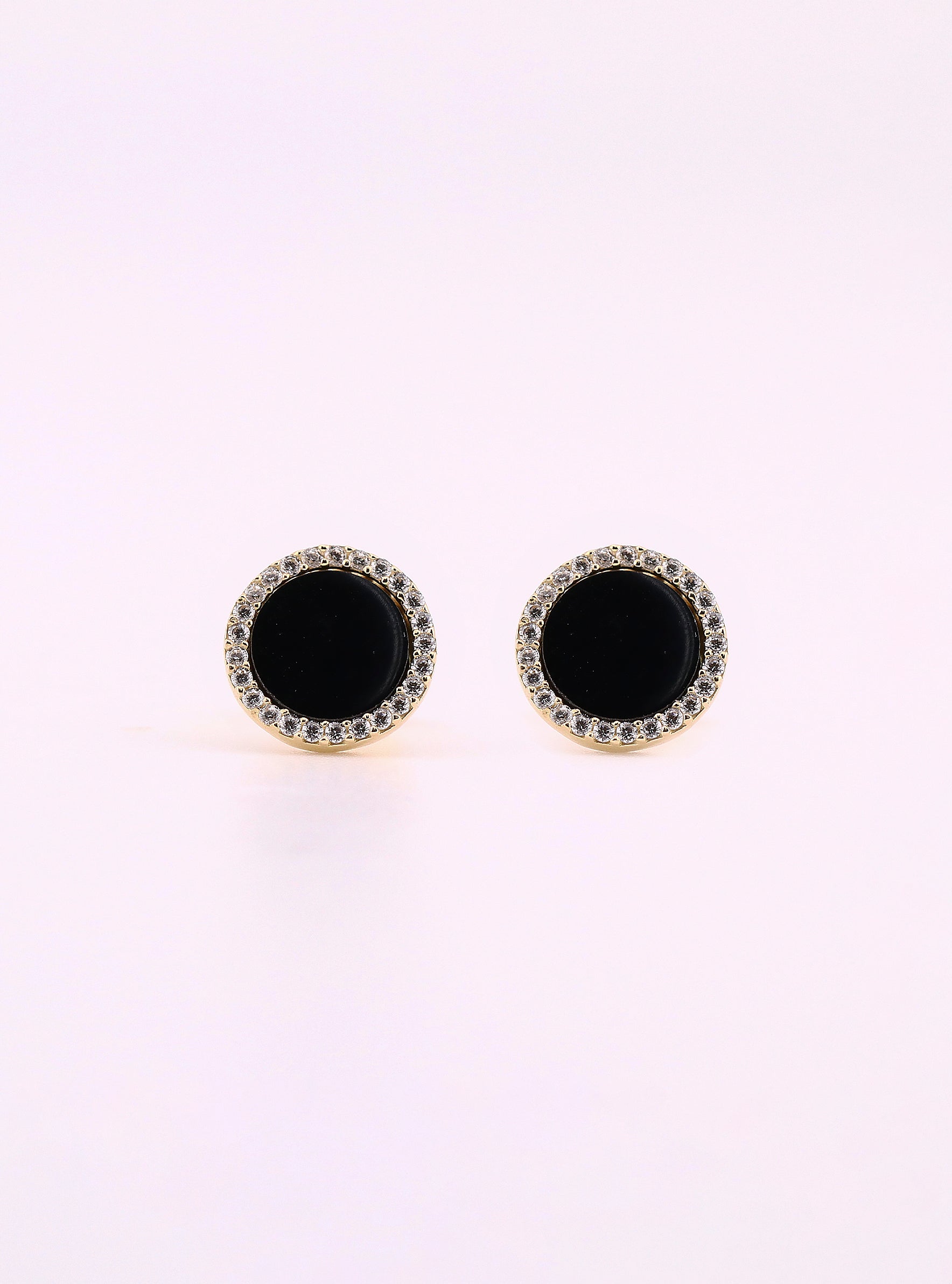 Aretes de Oro Círculo Negro con Piedras Blancas de 14K