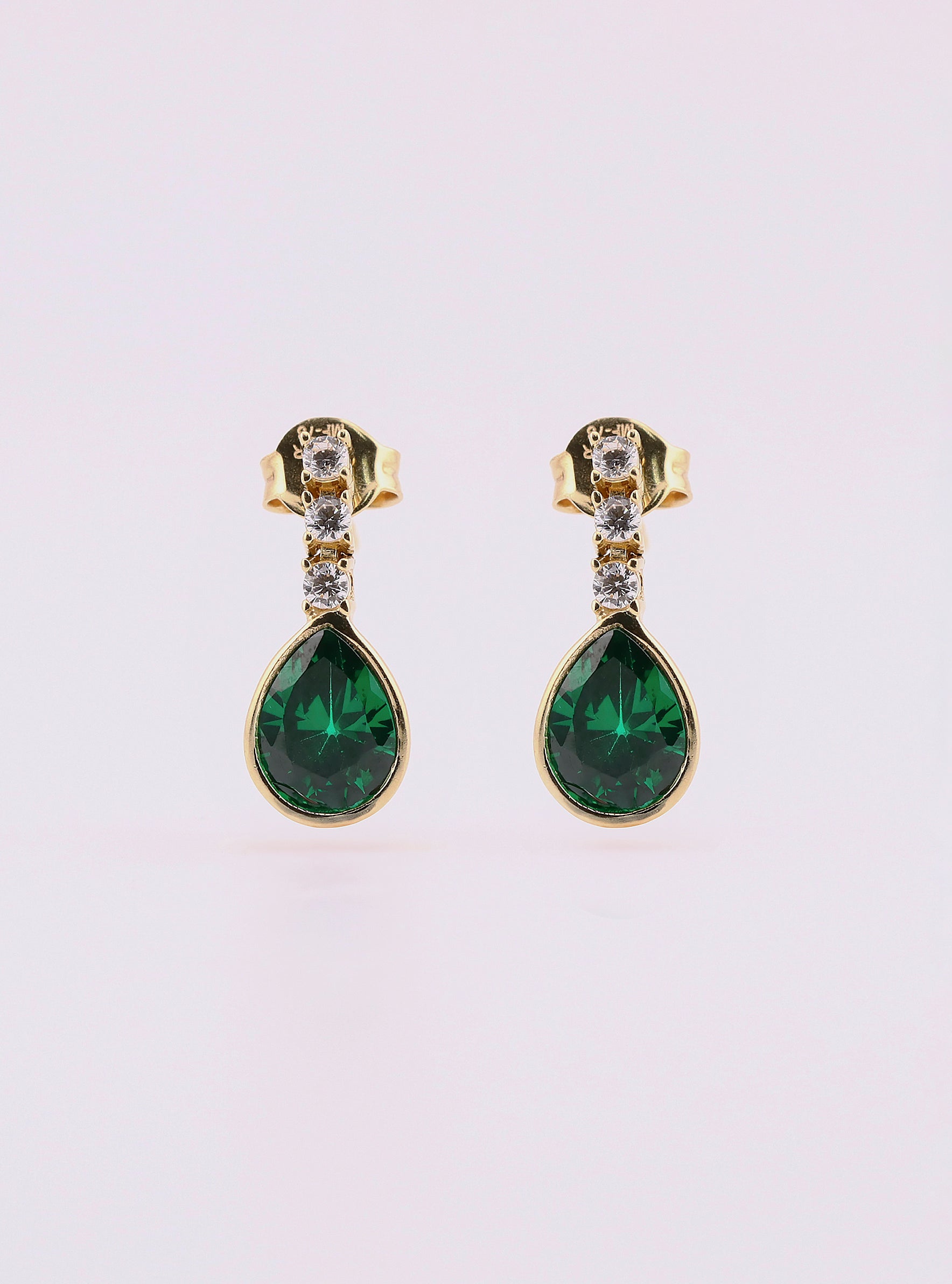 Aretes de Oro con Piedras Verdes y Blancas de 14K