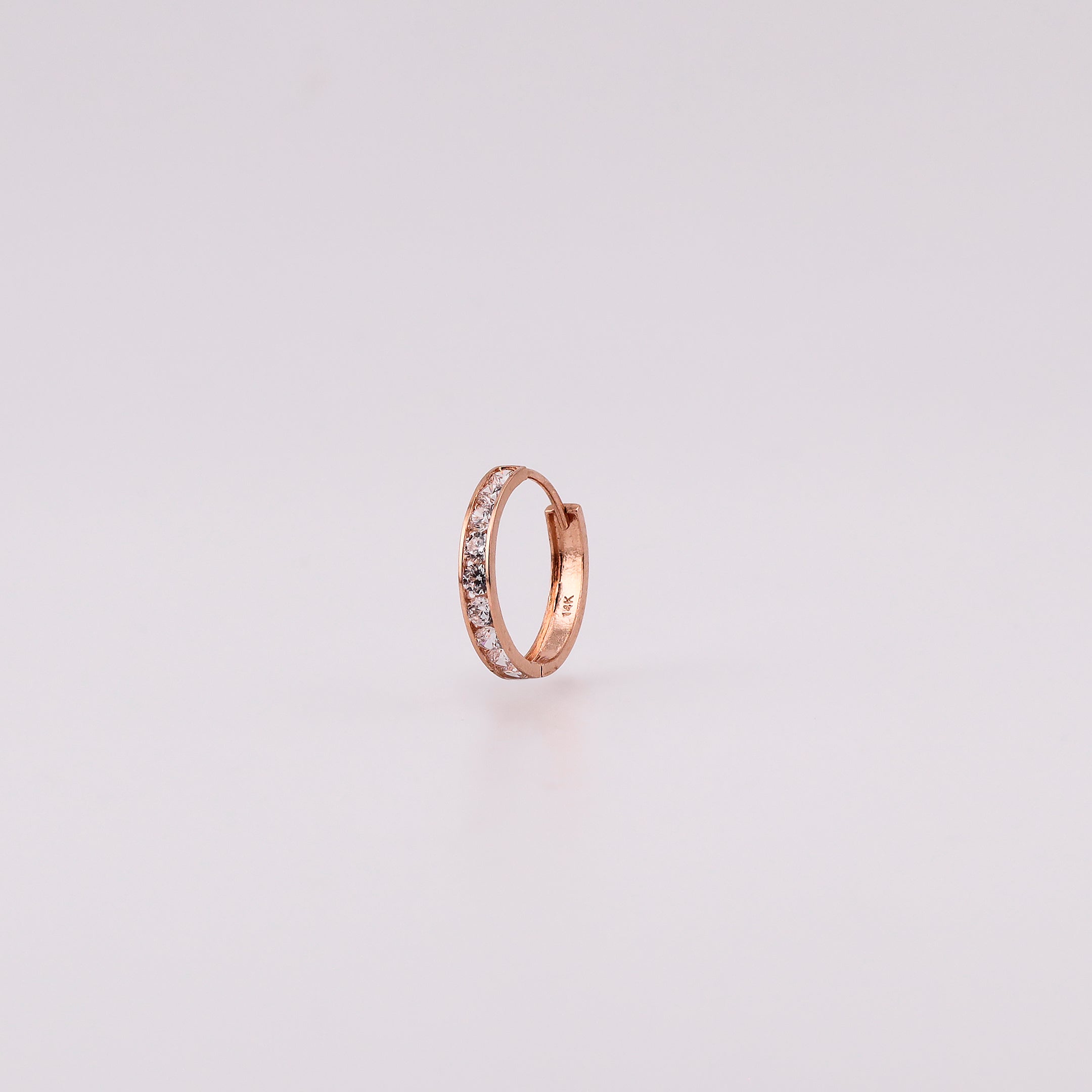 Arracadas Baguette C/Piedras Blancas en Oro Rosa de 14K