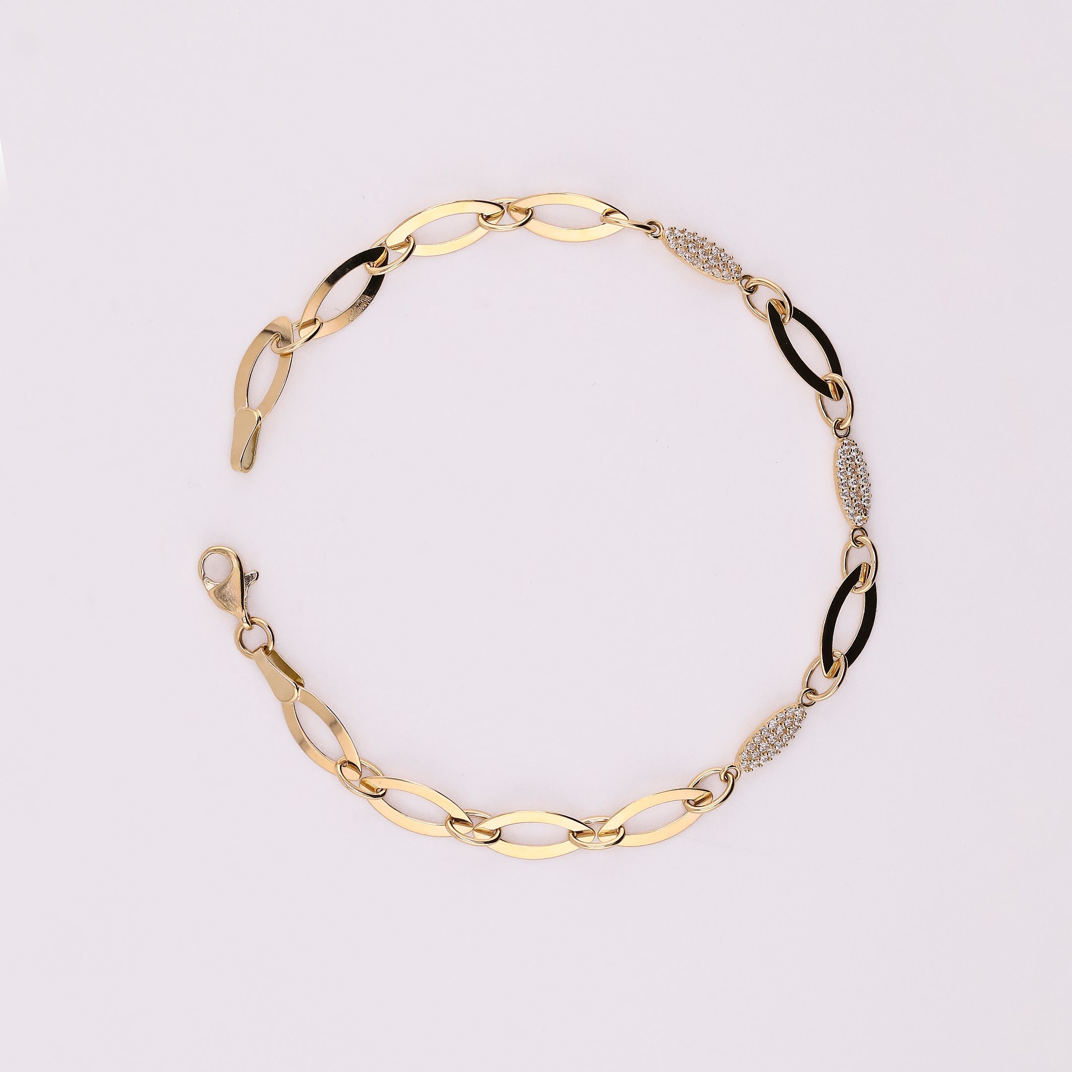 Pulseras Óvalos C/Piedras Blancas en Oro de 14K