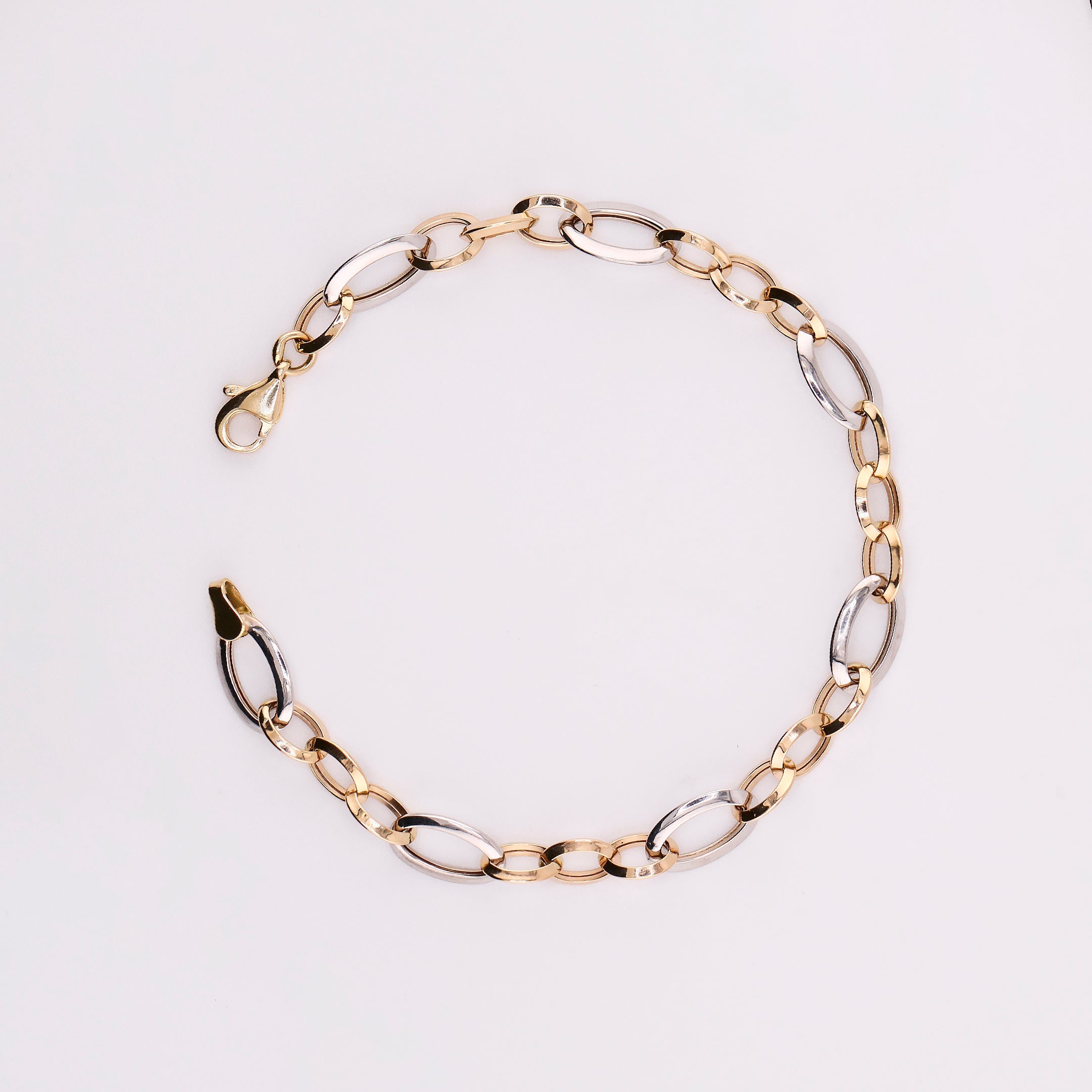 Pulseras Óvalos Dos Tonos en Oro de 14K