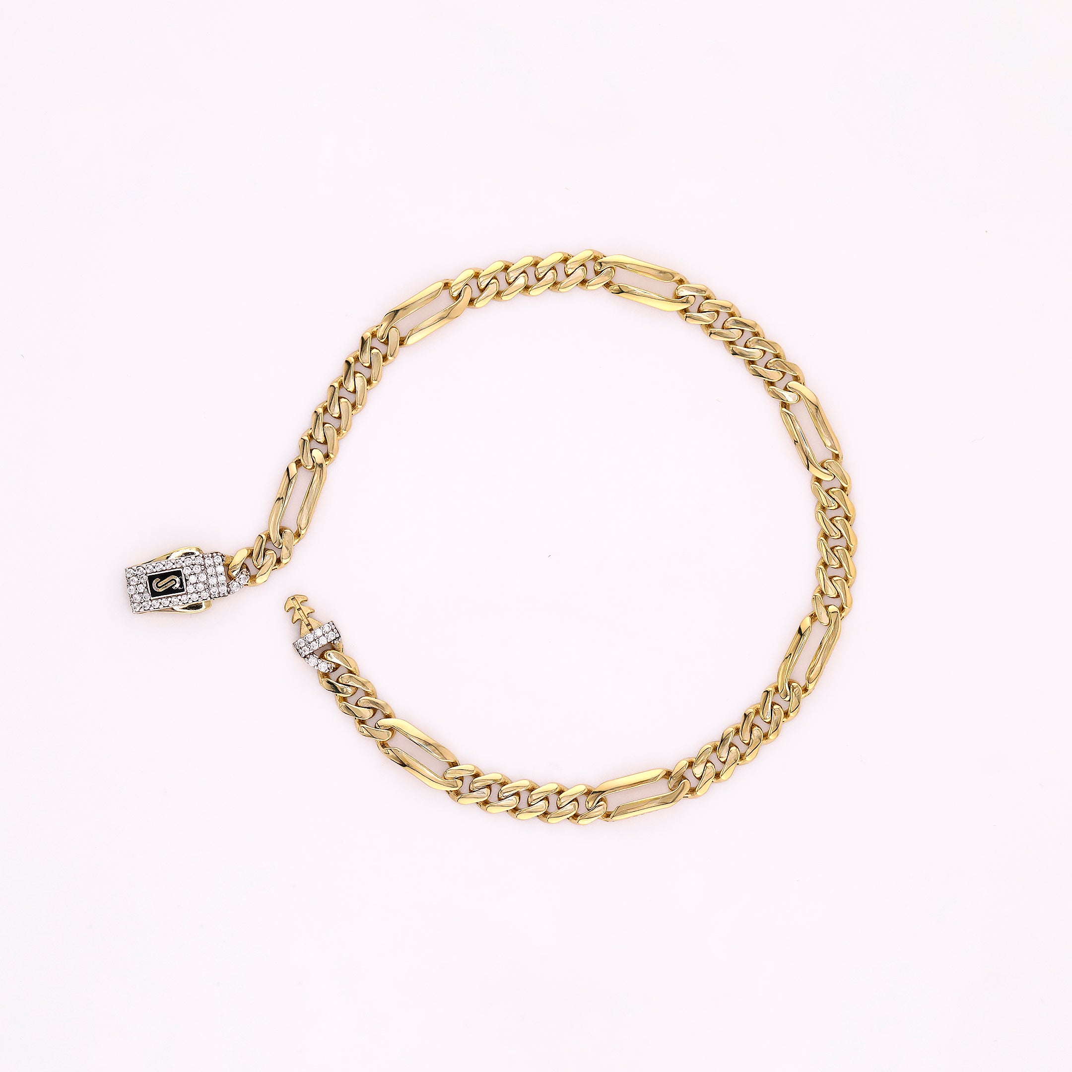 Pulso Monaco Chain Mixto C/Piedras Blancas en Oro de 10K