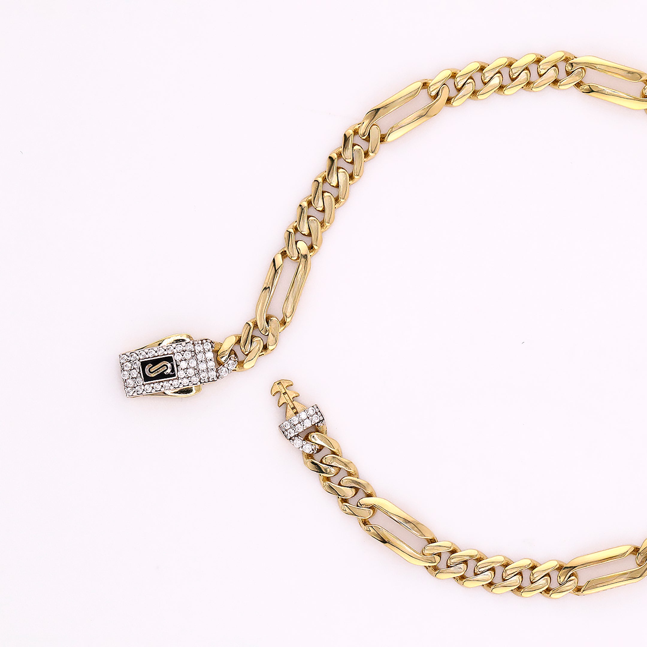 Pulso Monaco Chain Mixto C/Piedras Blancas en Oro de 10K