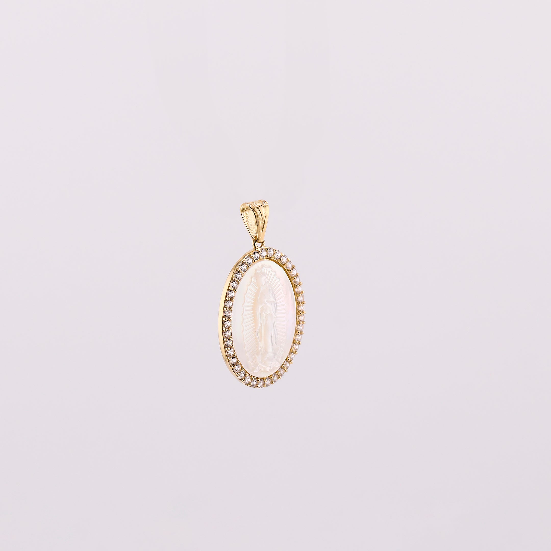 Dije Virgen Baguette C/Piedras Blancas en Oro de 14K