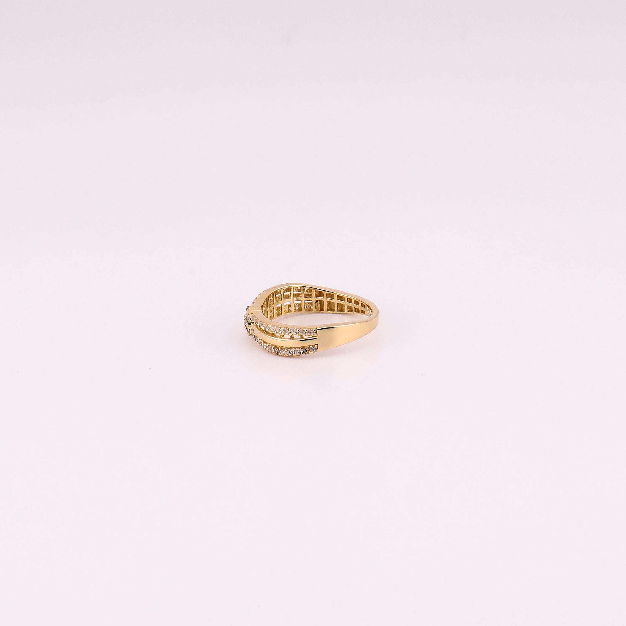 Anillo Doble C/Piedras Blancas en Oro de 14K