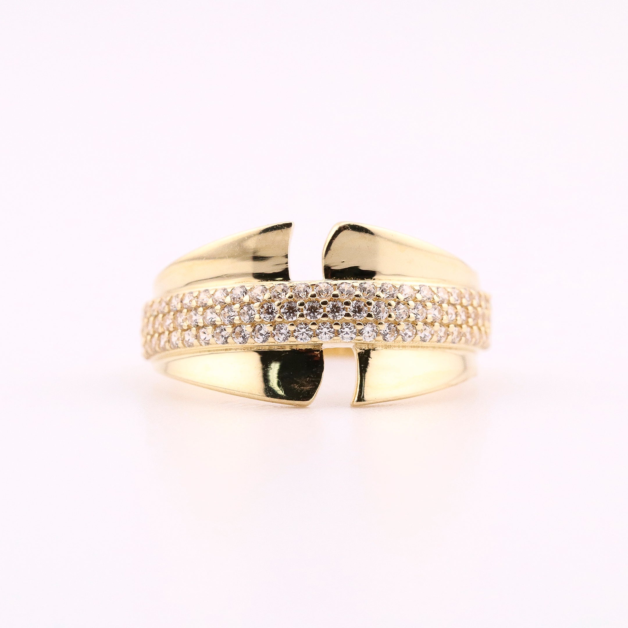 Anillo de Oro con Piedras Blancas de 14K