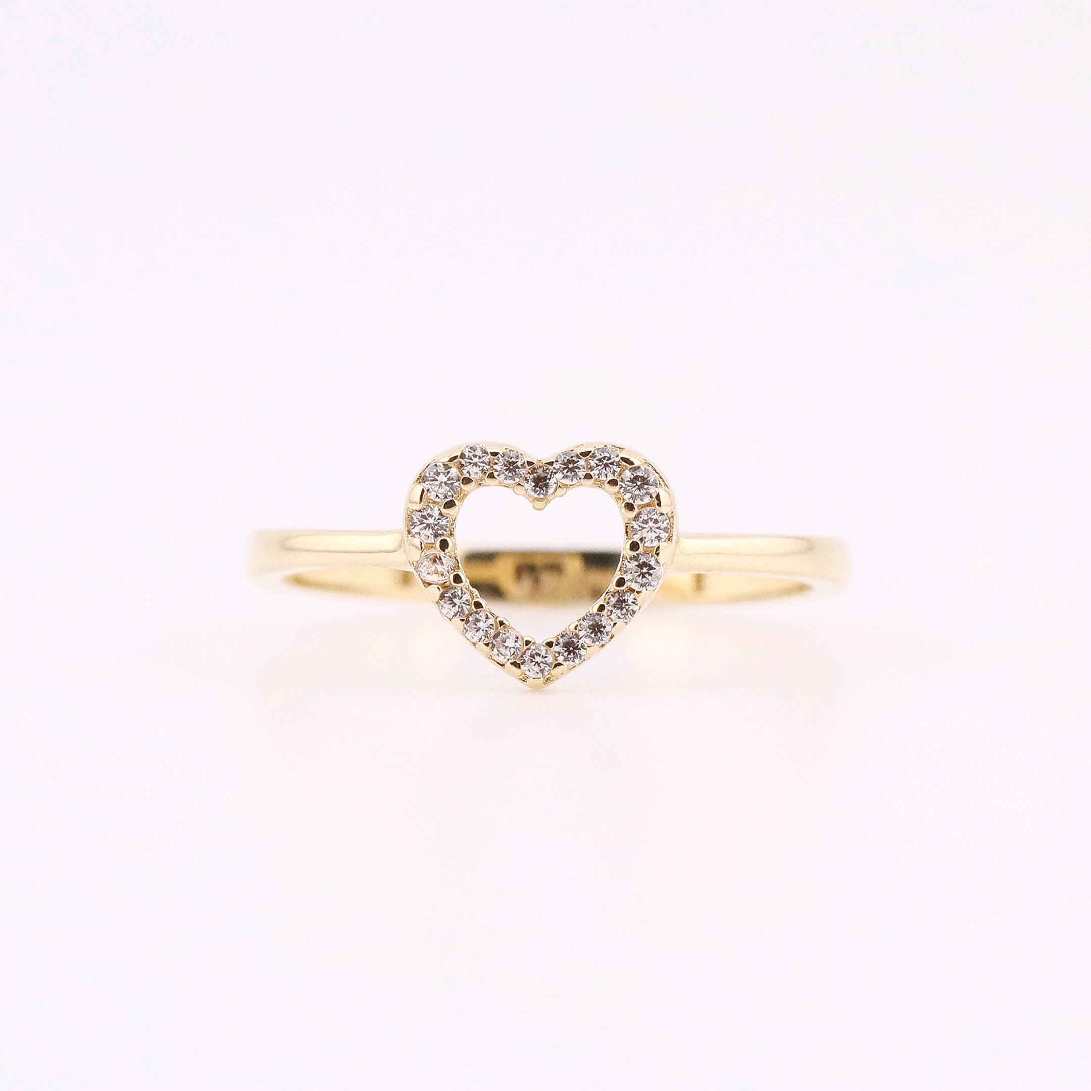 Anillo de Oro Corazón con Piedra Blanca de 14K