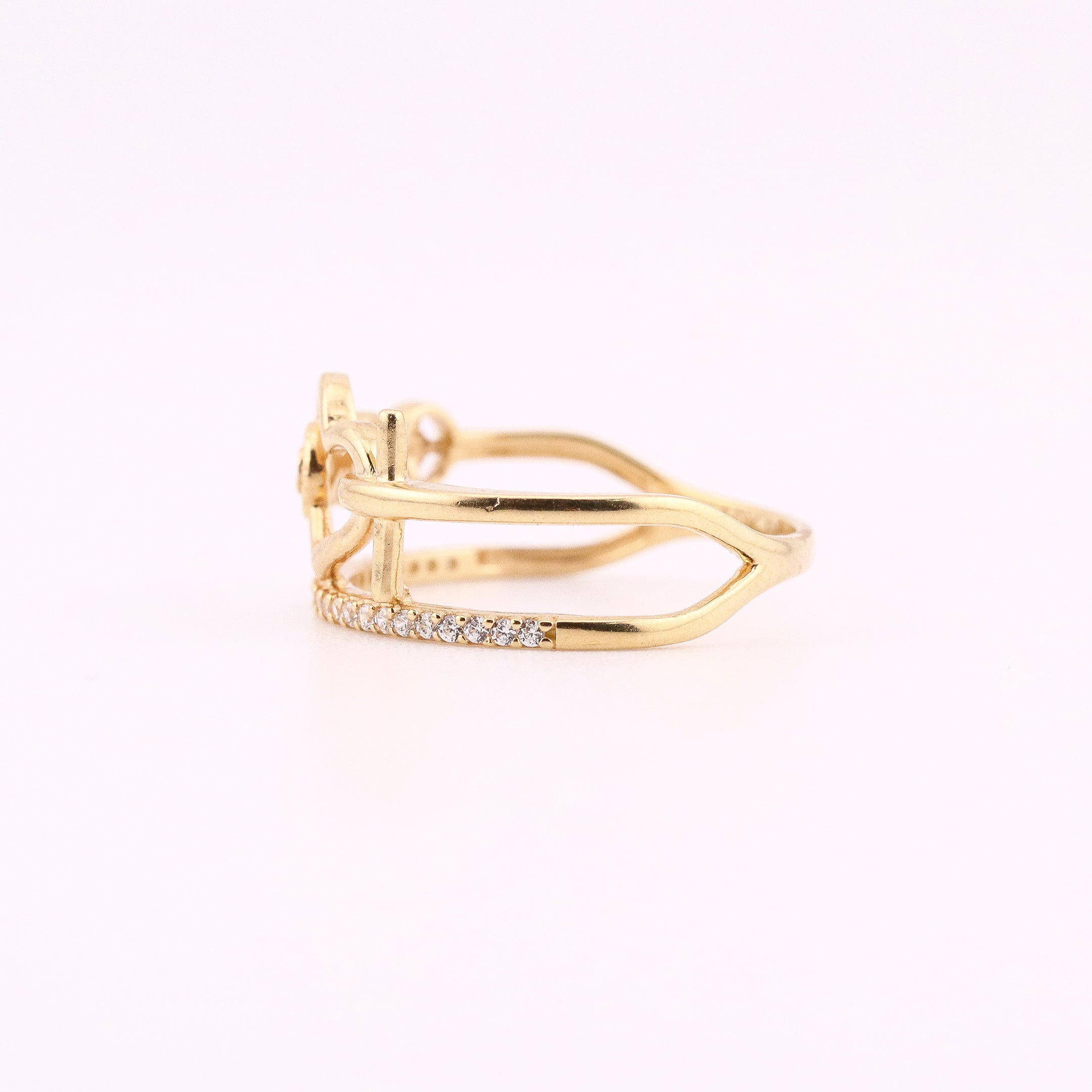 Anillo de Oro Dos Línea con Corazón de 10K