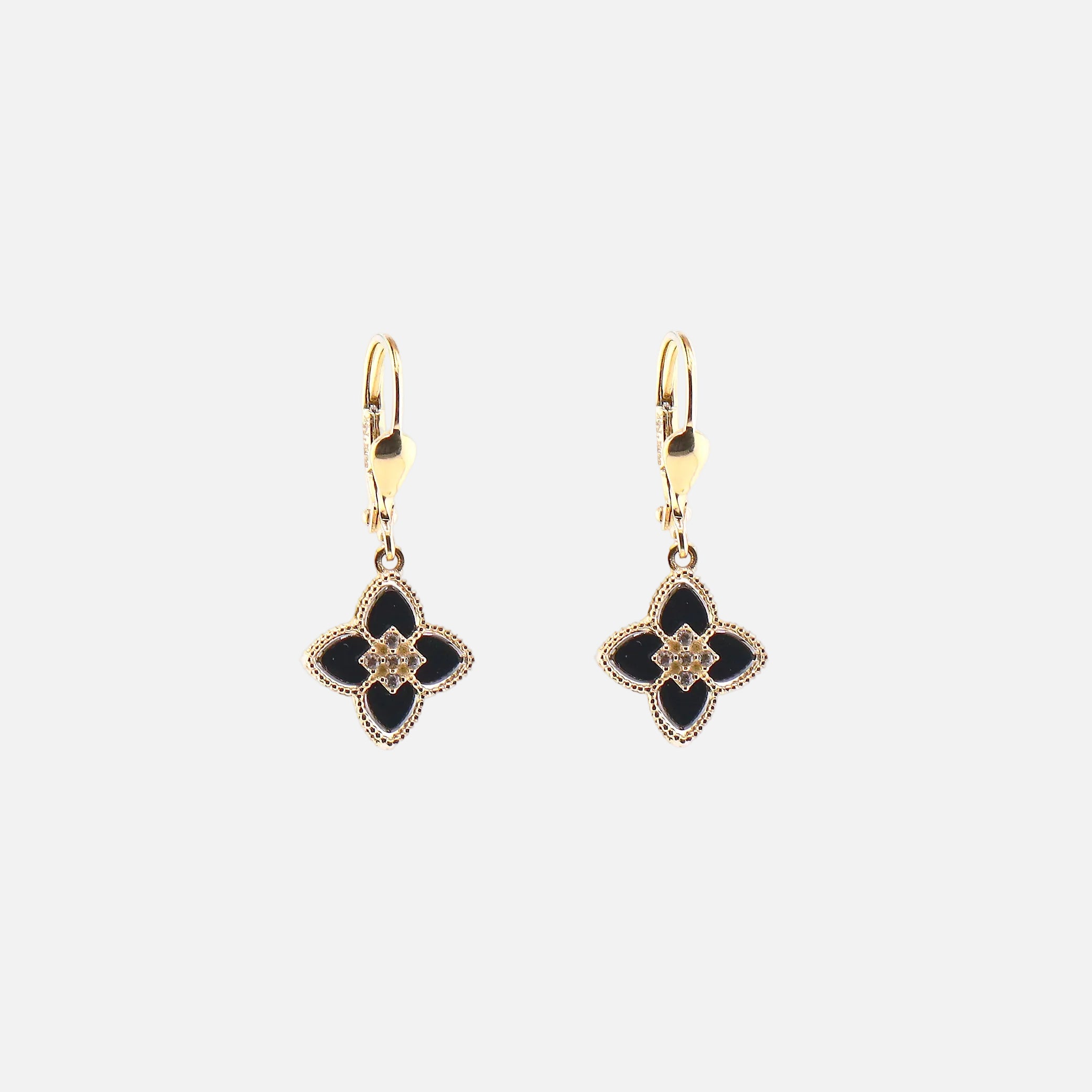 Aretes Flor Negra en Oro de 14K
