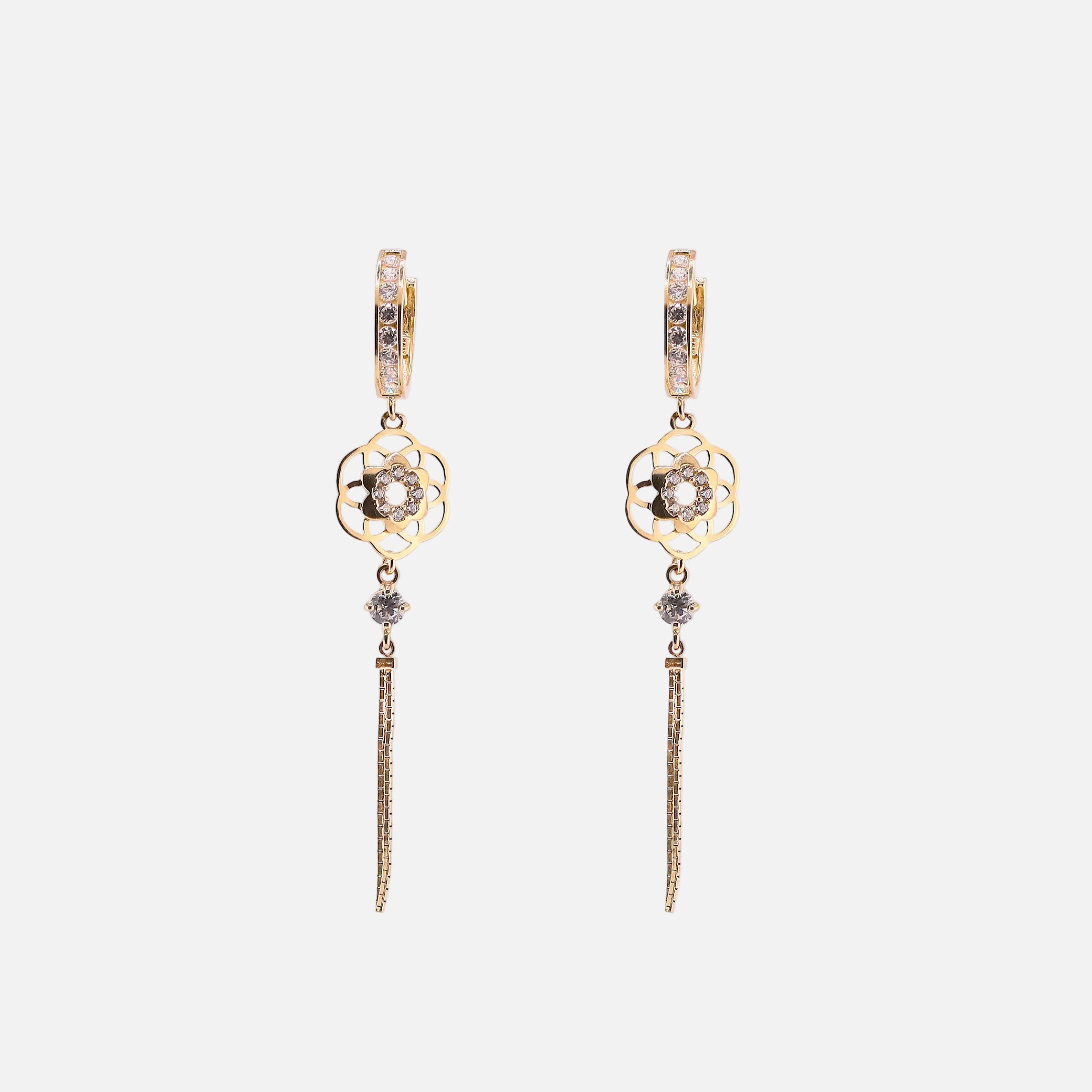Aretes Flor Colgante en Oro de 14K