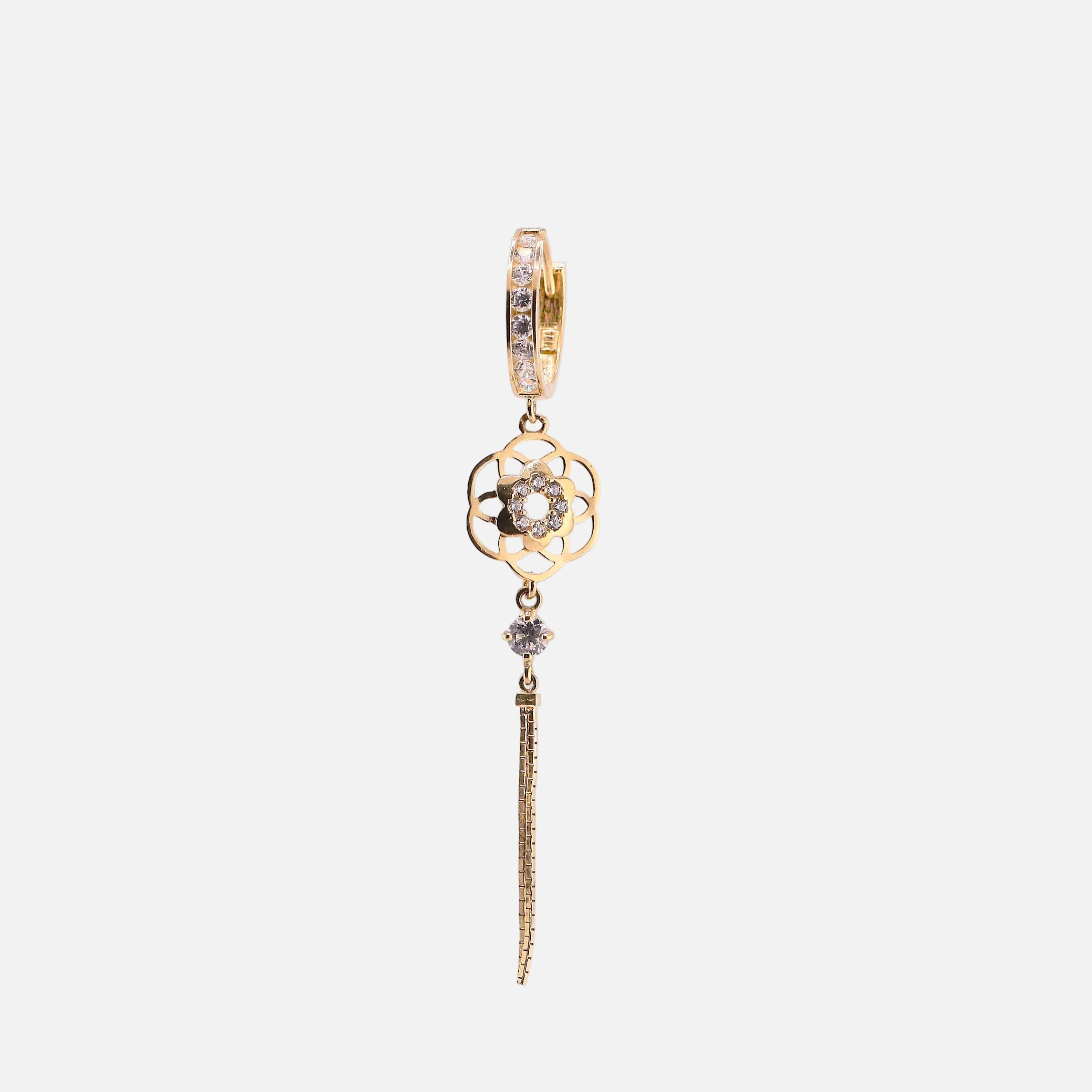 Aretes Flor Colgante en Oro de 14K