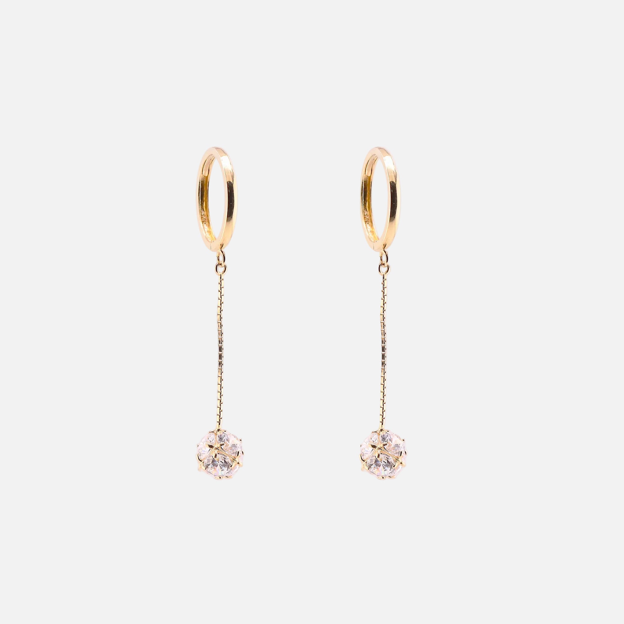 Aretes Borla Colgantes en Oro de 14K