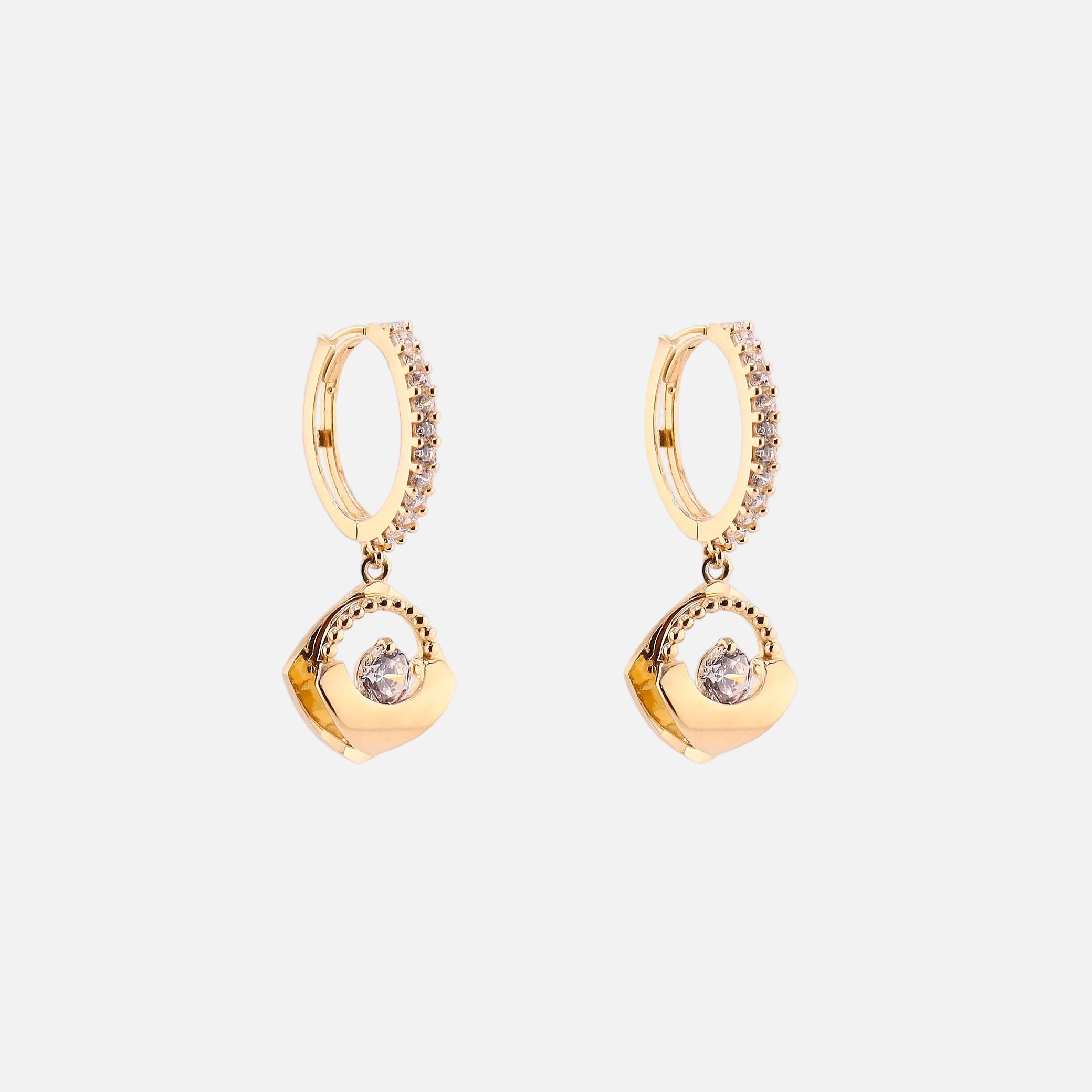 Aretes Rombo Colgantes en Oro de 14K