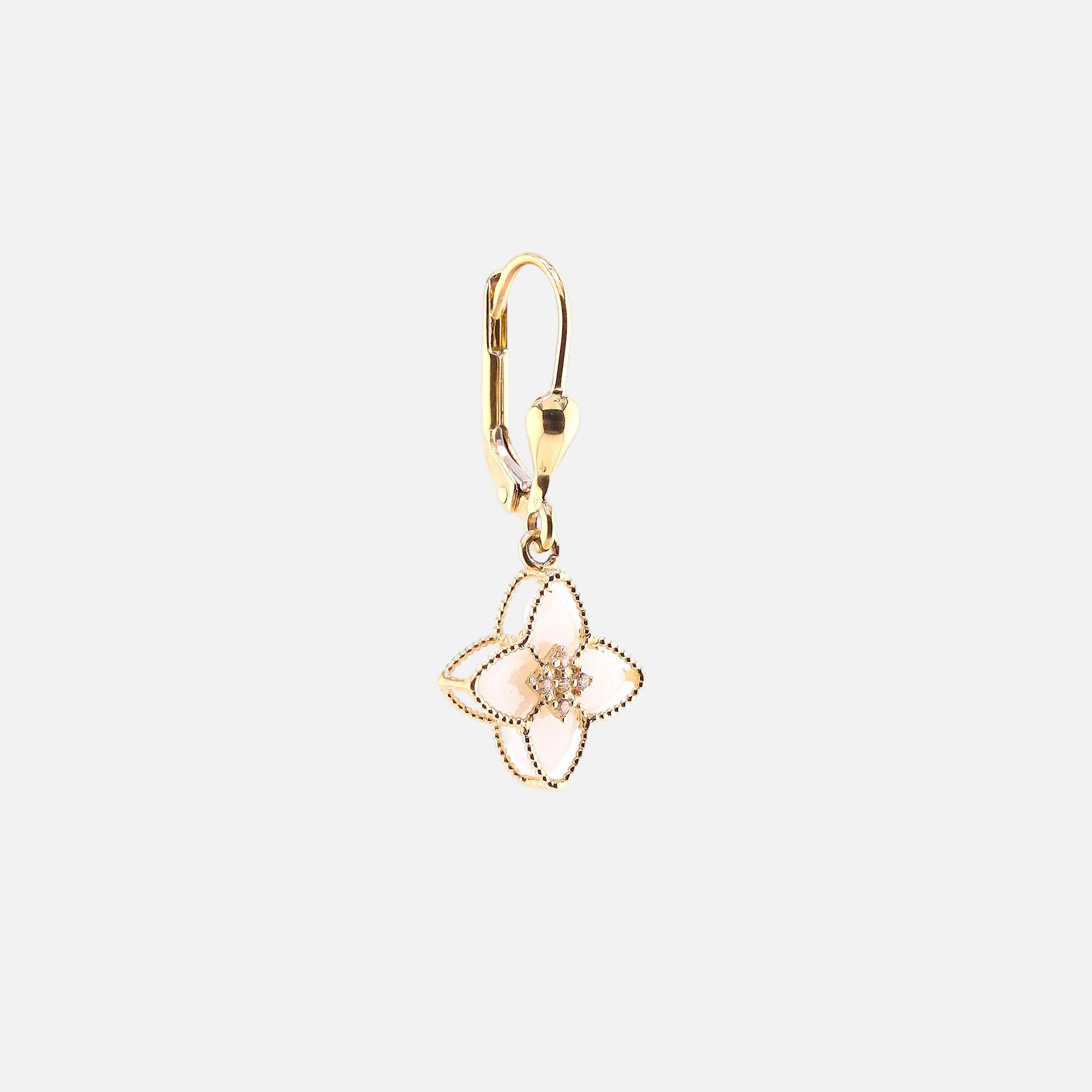 Aretes Flor Blanca en Oro de 14K