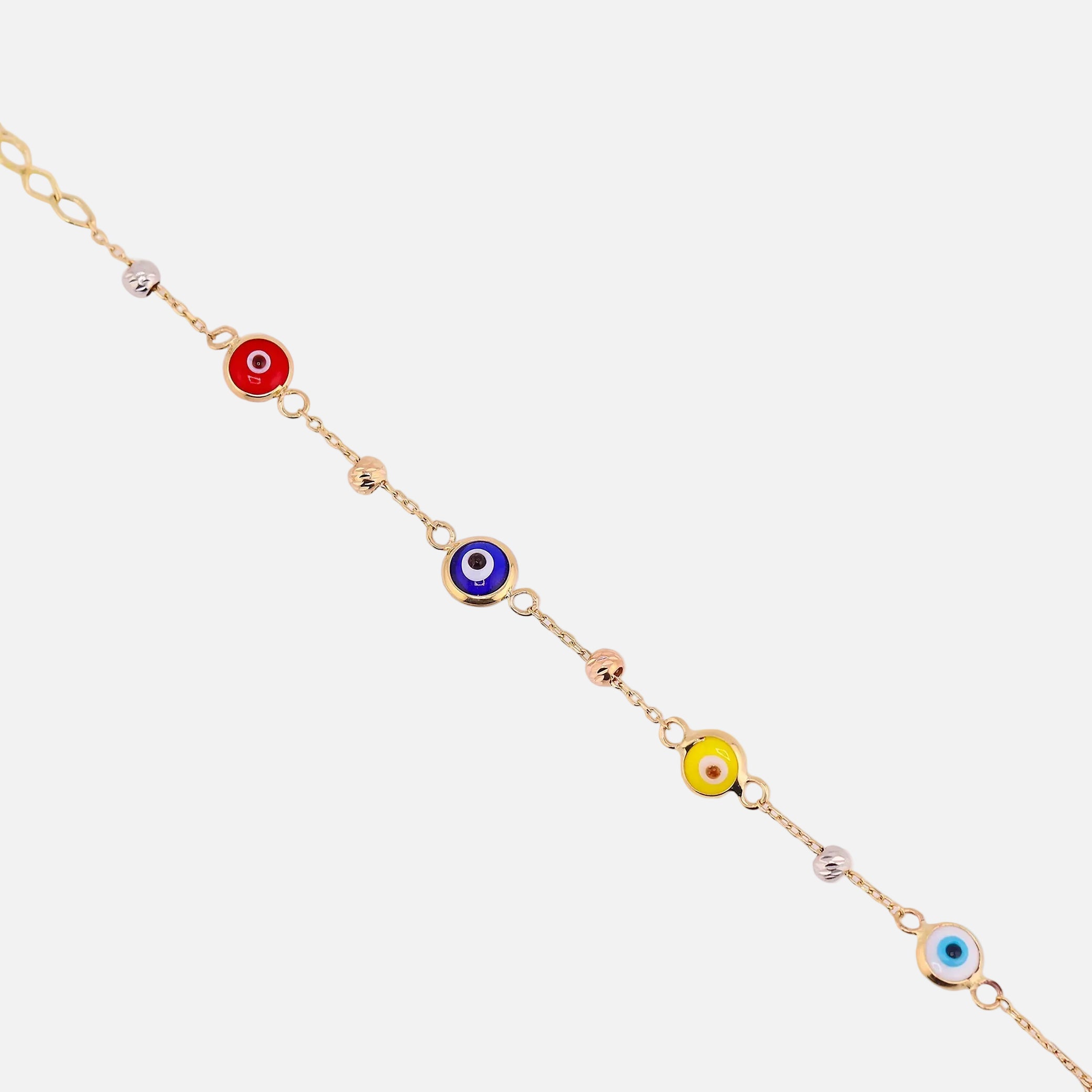 Pulsera 7 Ojitos Colores en Oro de 14k