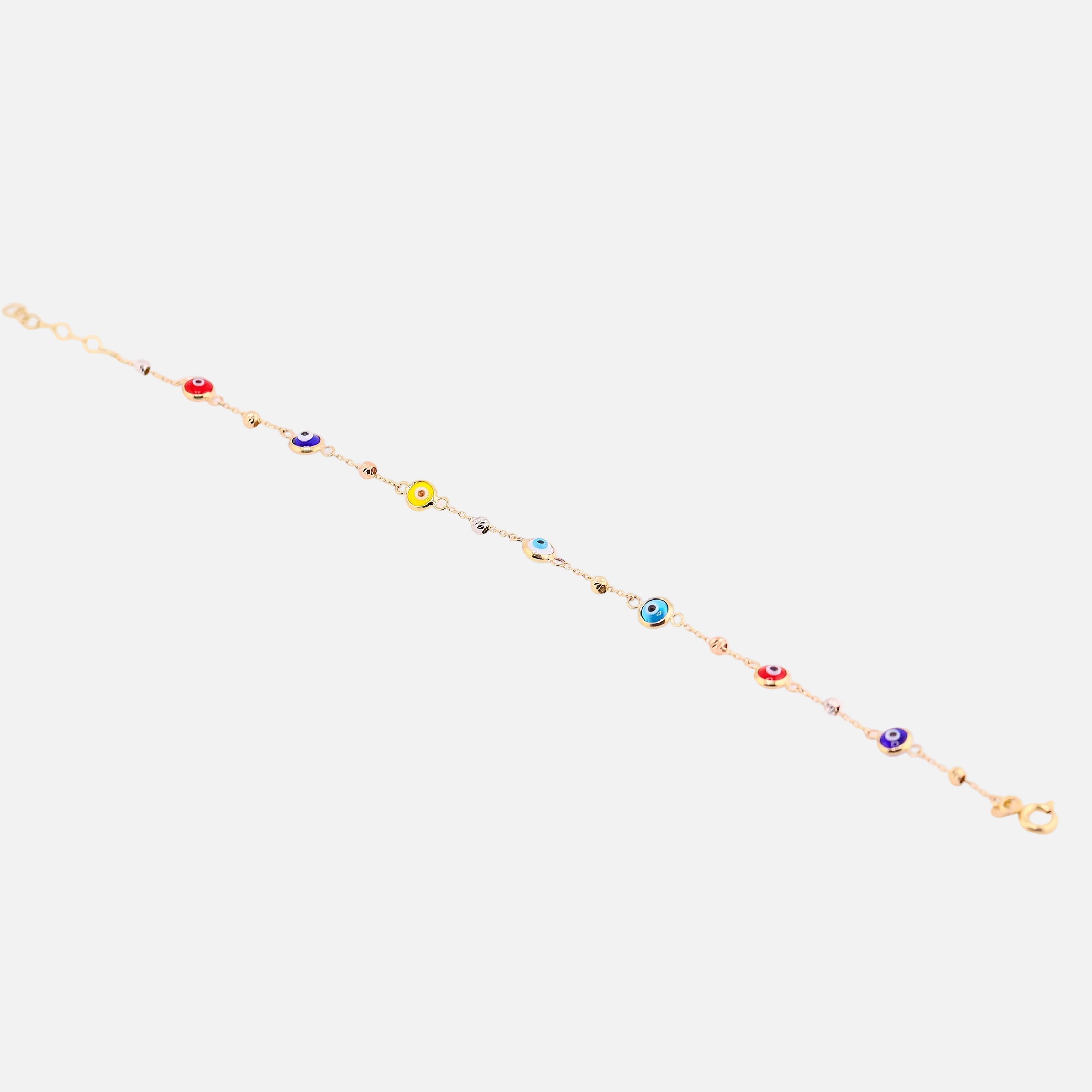 Pulsera 7 Ojitos Colores en Oro de 14k