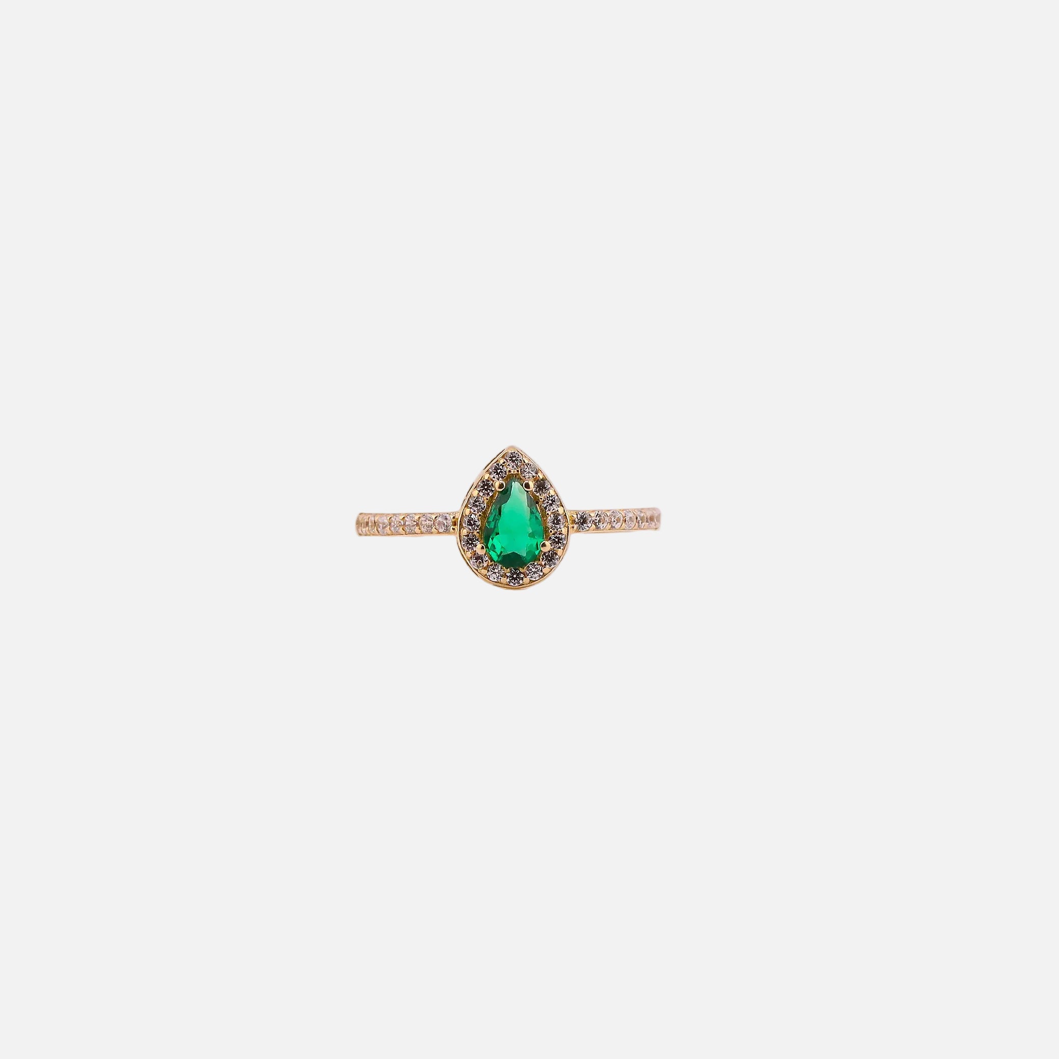 Anillo Gota con Piedra Verde en Oro de 14K