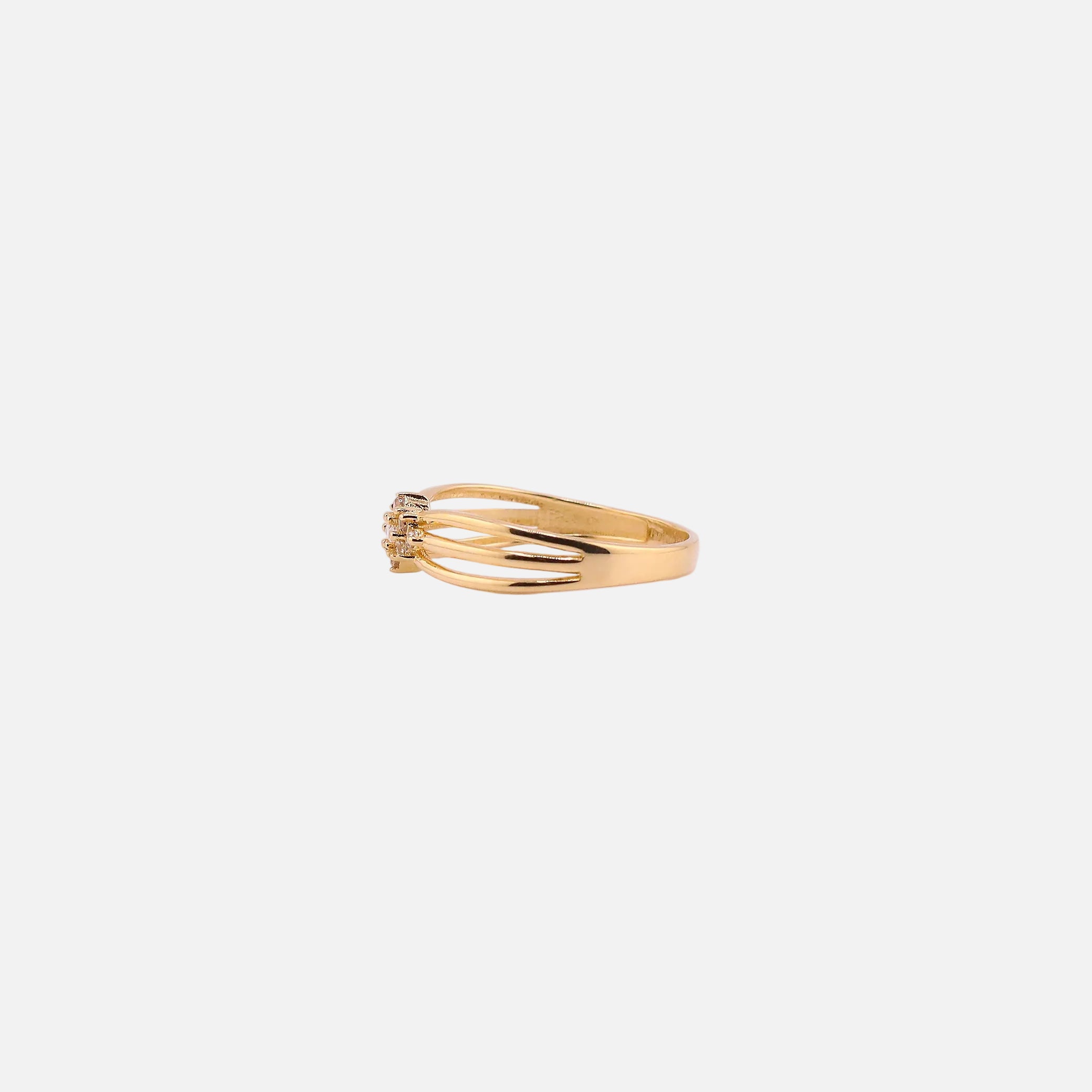 Anillo Tres Líneas  Flor en Oro de 14K