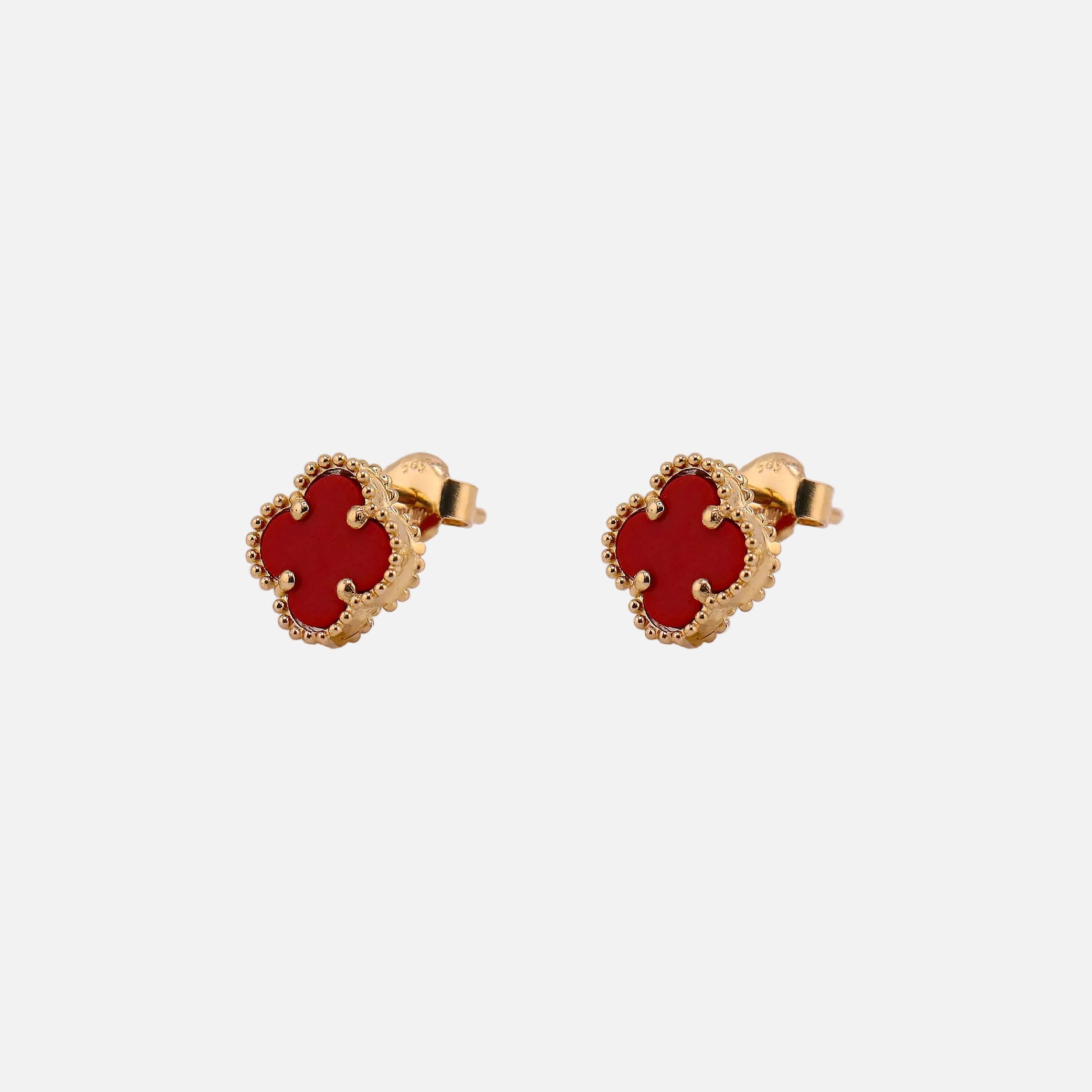 Aretes Trébol Rojo en Oro de 14K