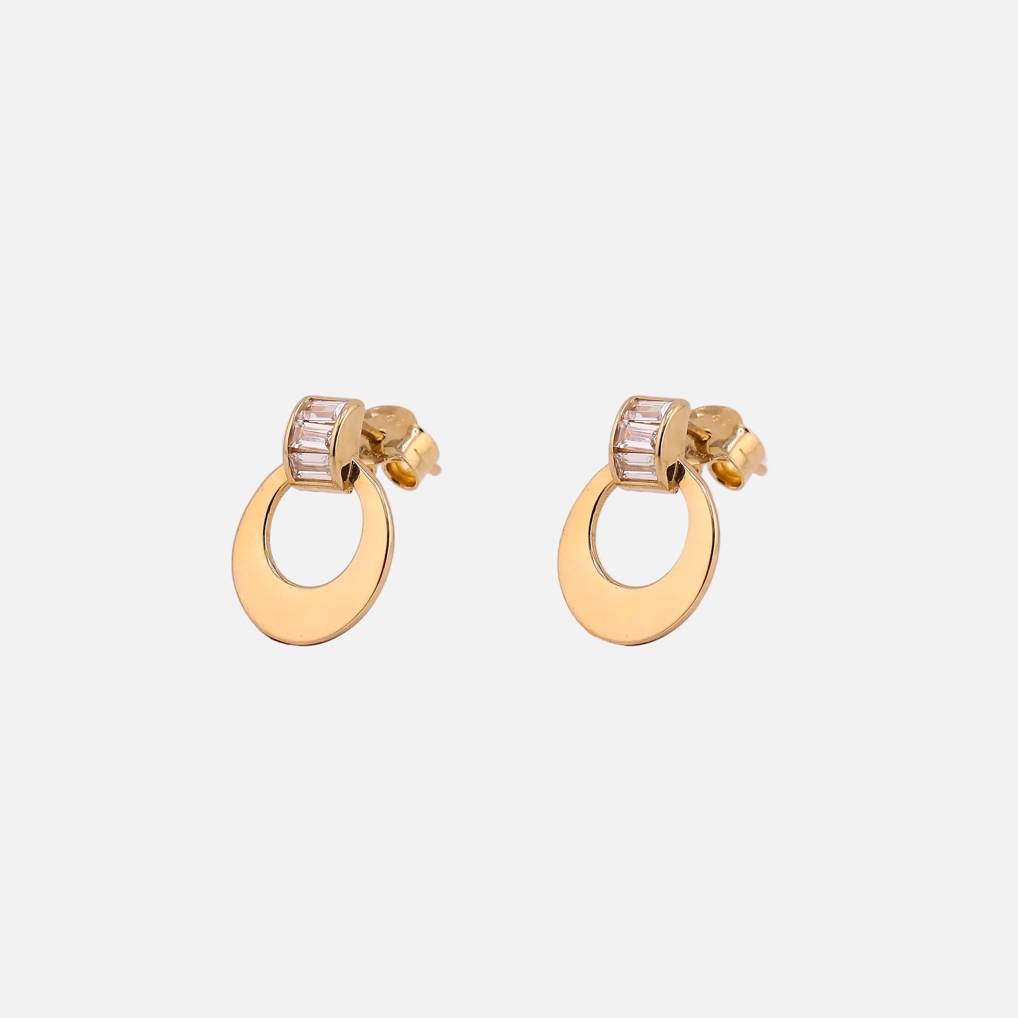 Aretes Círculos C/Piedra Blanca en Oro de 14K