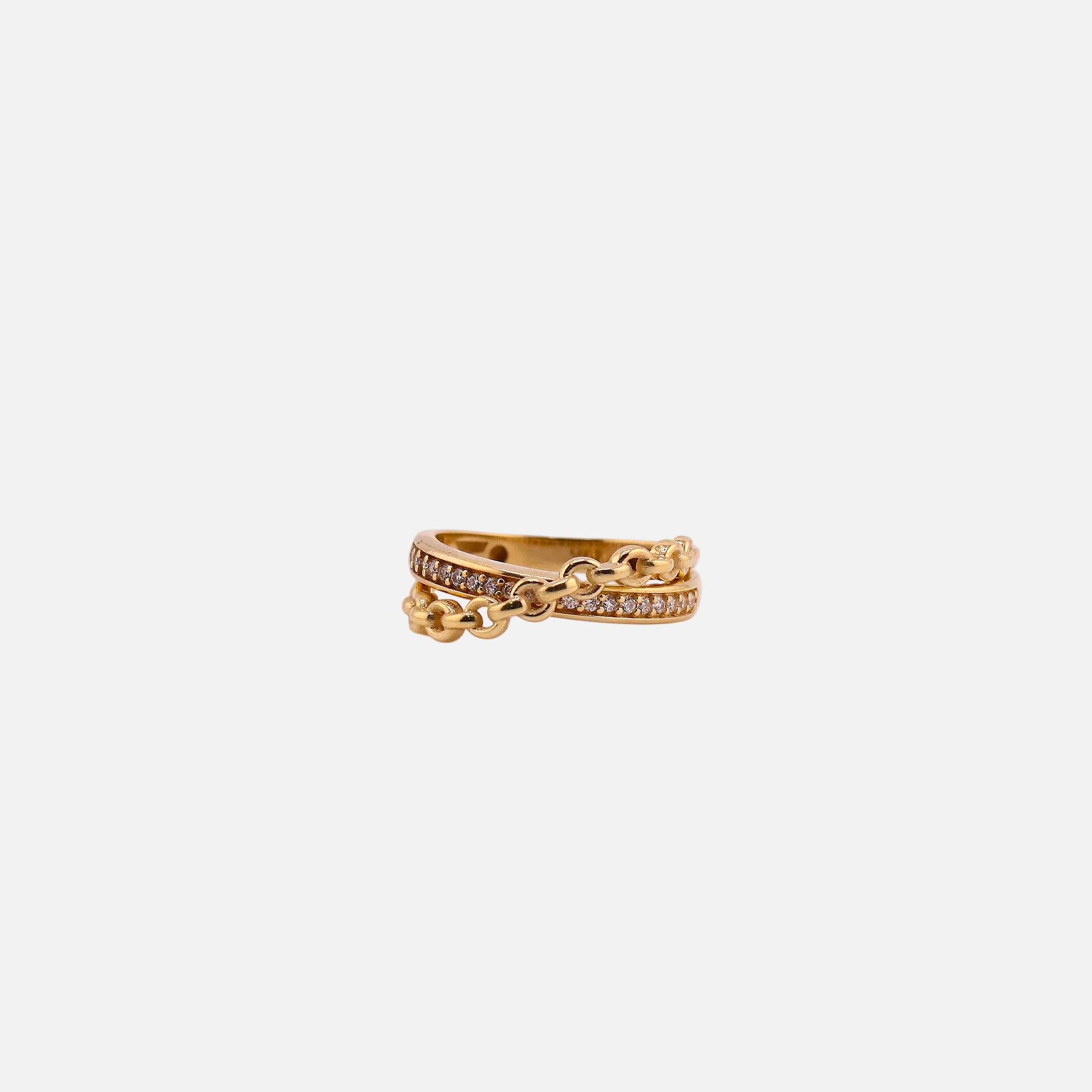 Anillo Cadena con Zirconias en Oro 14K