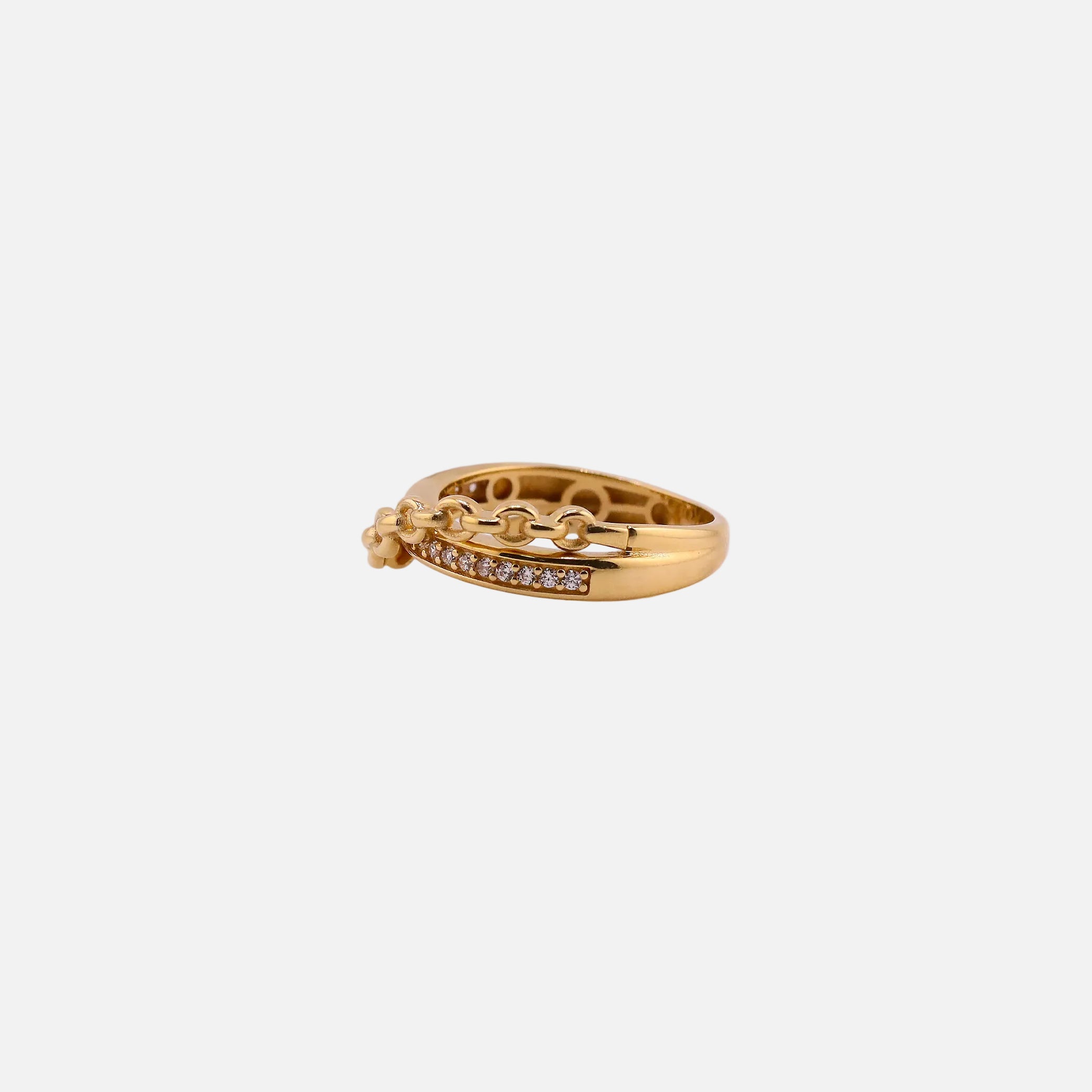 Anillo Cadena con Zirconias en Oro 14K