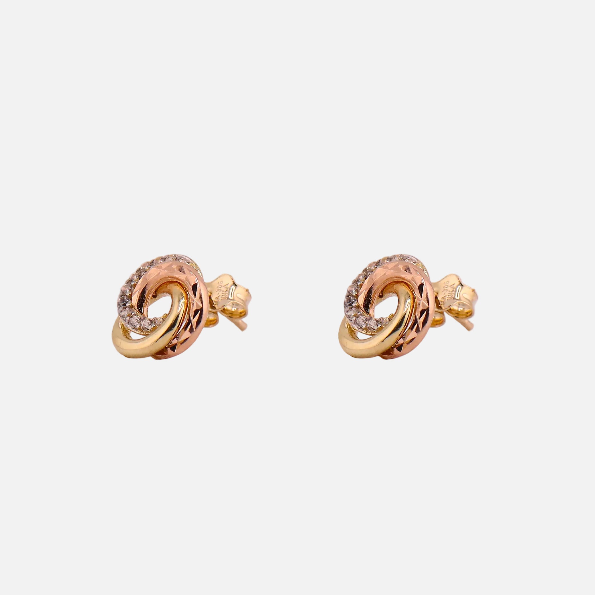 Aretes Enlazados Tres Tonos en Oro de 10K