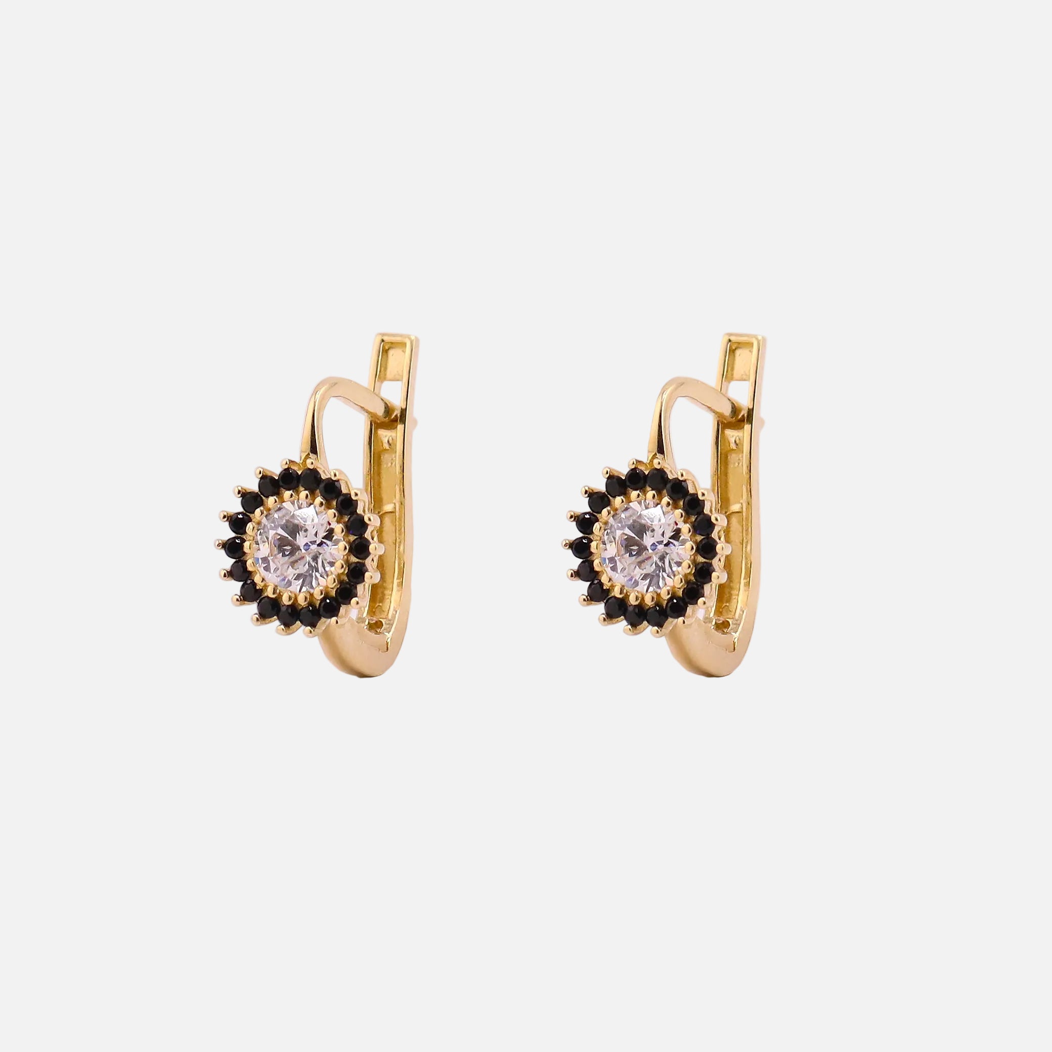 Aretes Flor C/Piedra Negra en Oro de 10K