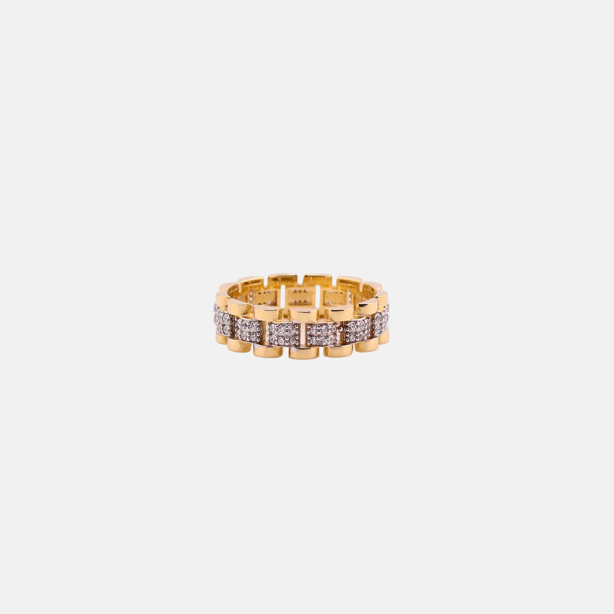 Anillo Estilo Cadena con Piedras Blancas en Oro de 14K