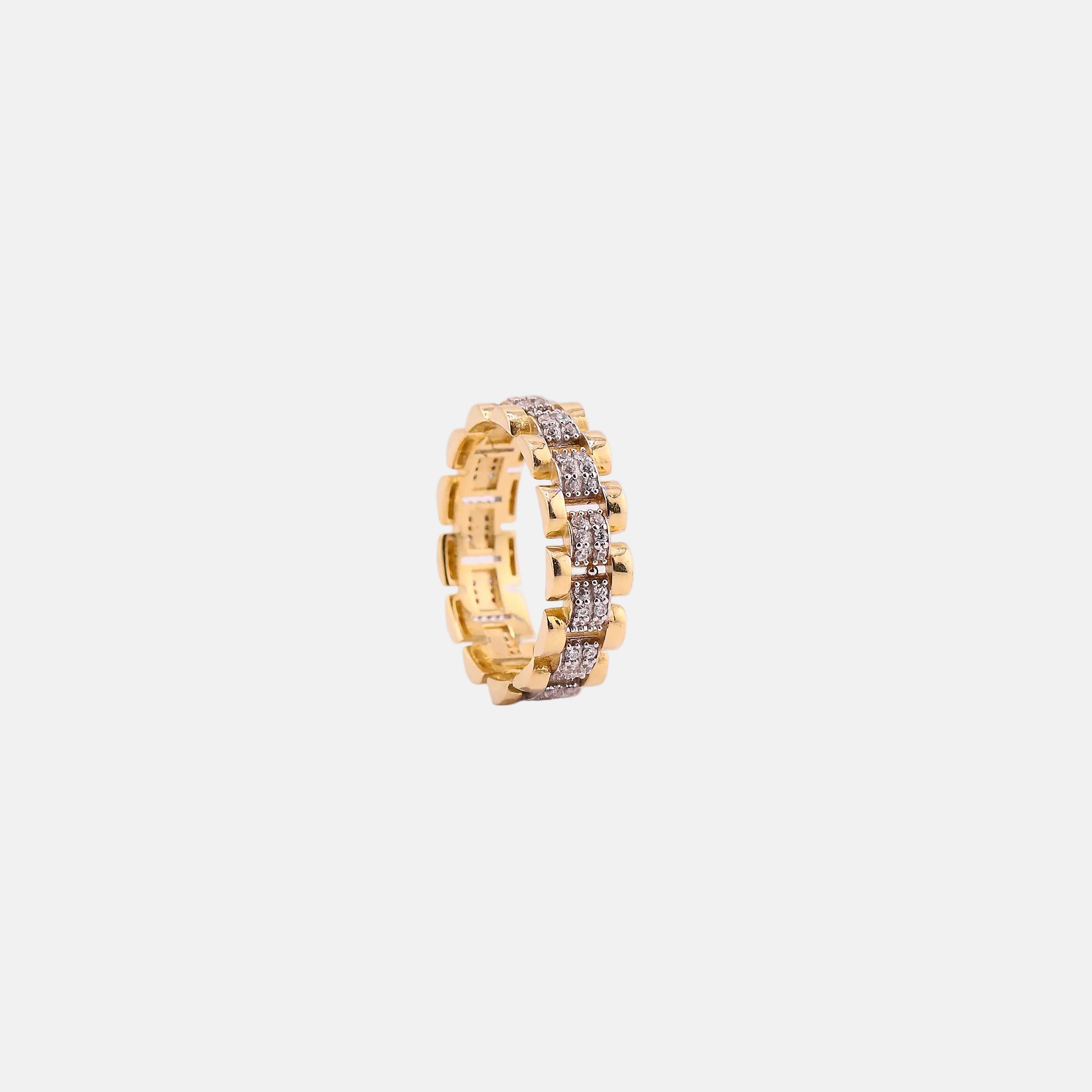 Anillo Estilo Cadena con Piedras Blancas en Oro de 14K