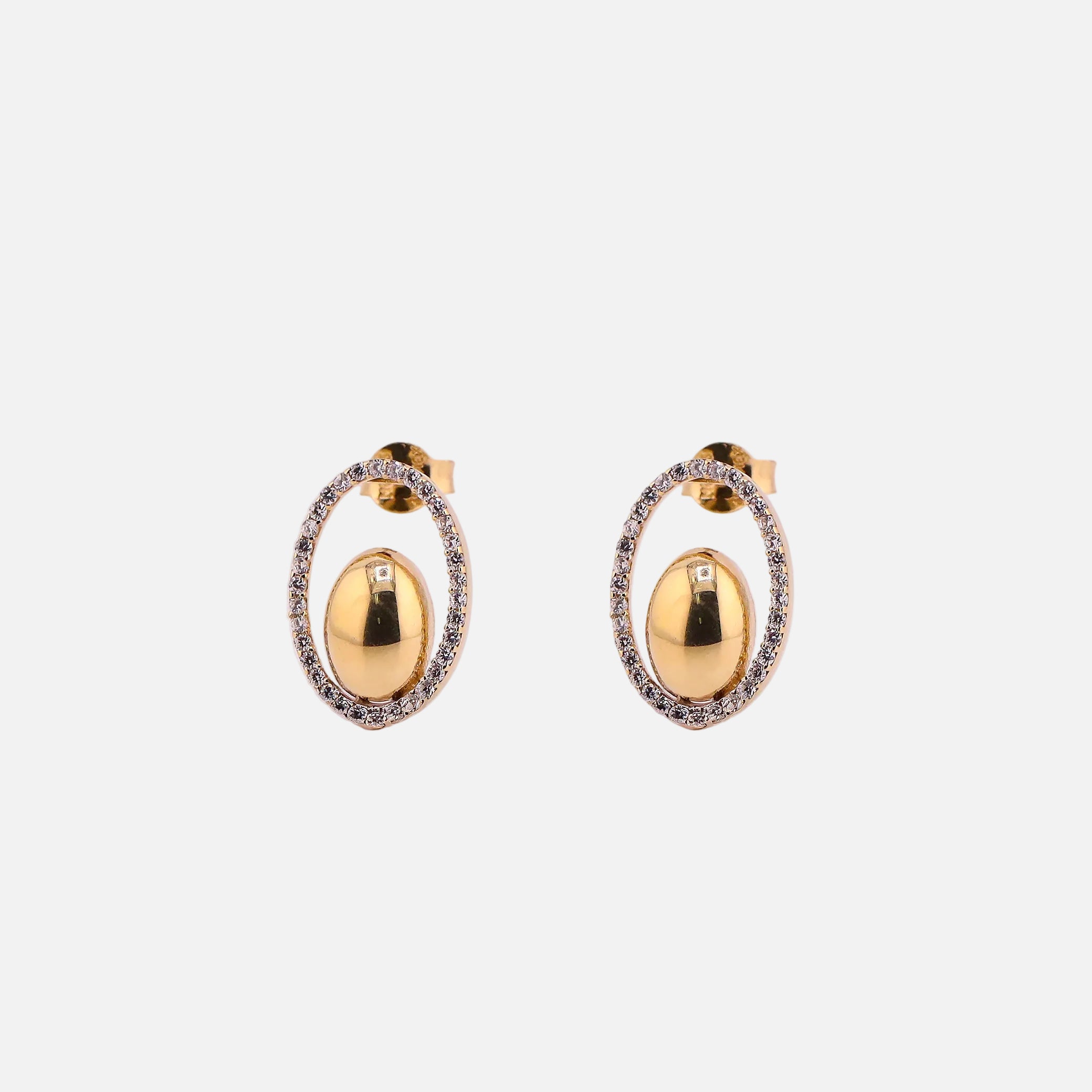 Aretes Ovalo con Piedras Blancas en Oro de 14K