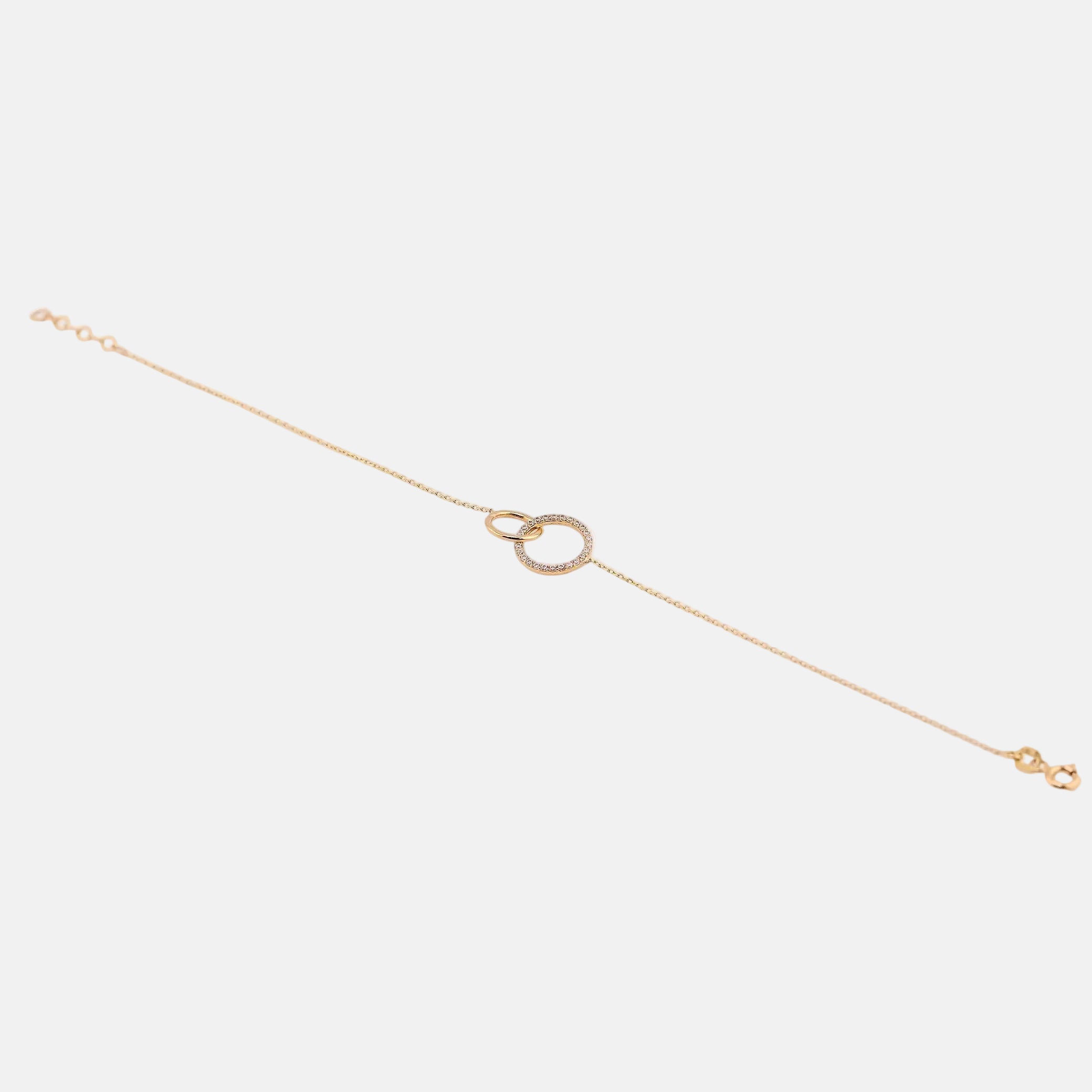 Pulsera Doble Círculos con Piedra Blanca en Oro de 14K