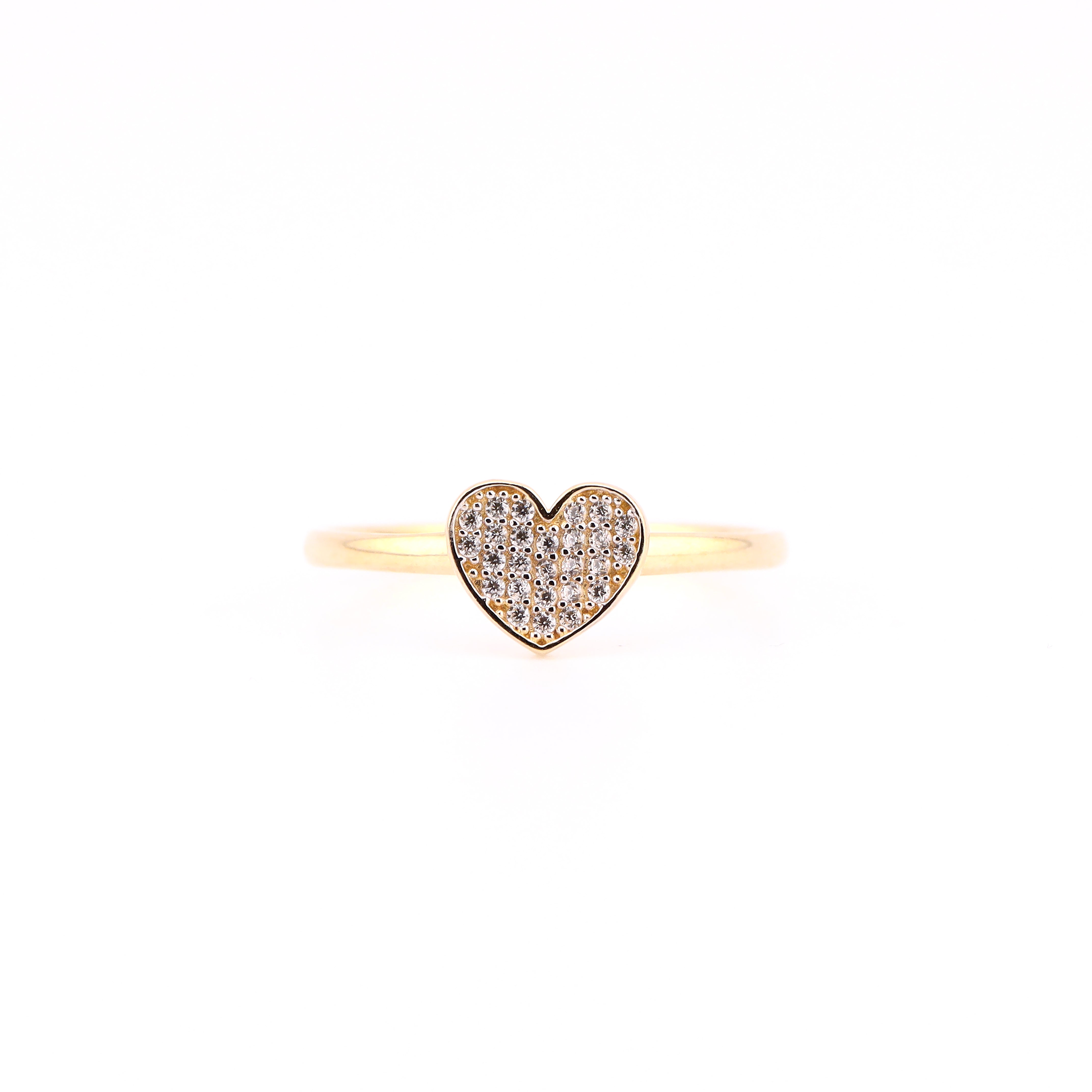 Anillo de Oro Corazón con Piedras Blancas de 14K