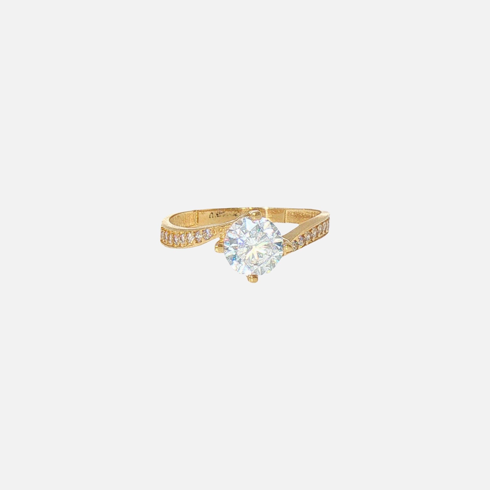 Anillo Solitario con Piedras Blancas en Oro de 14K