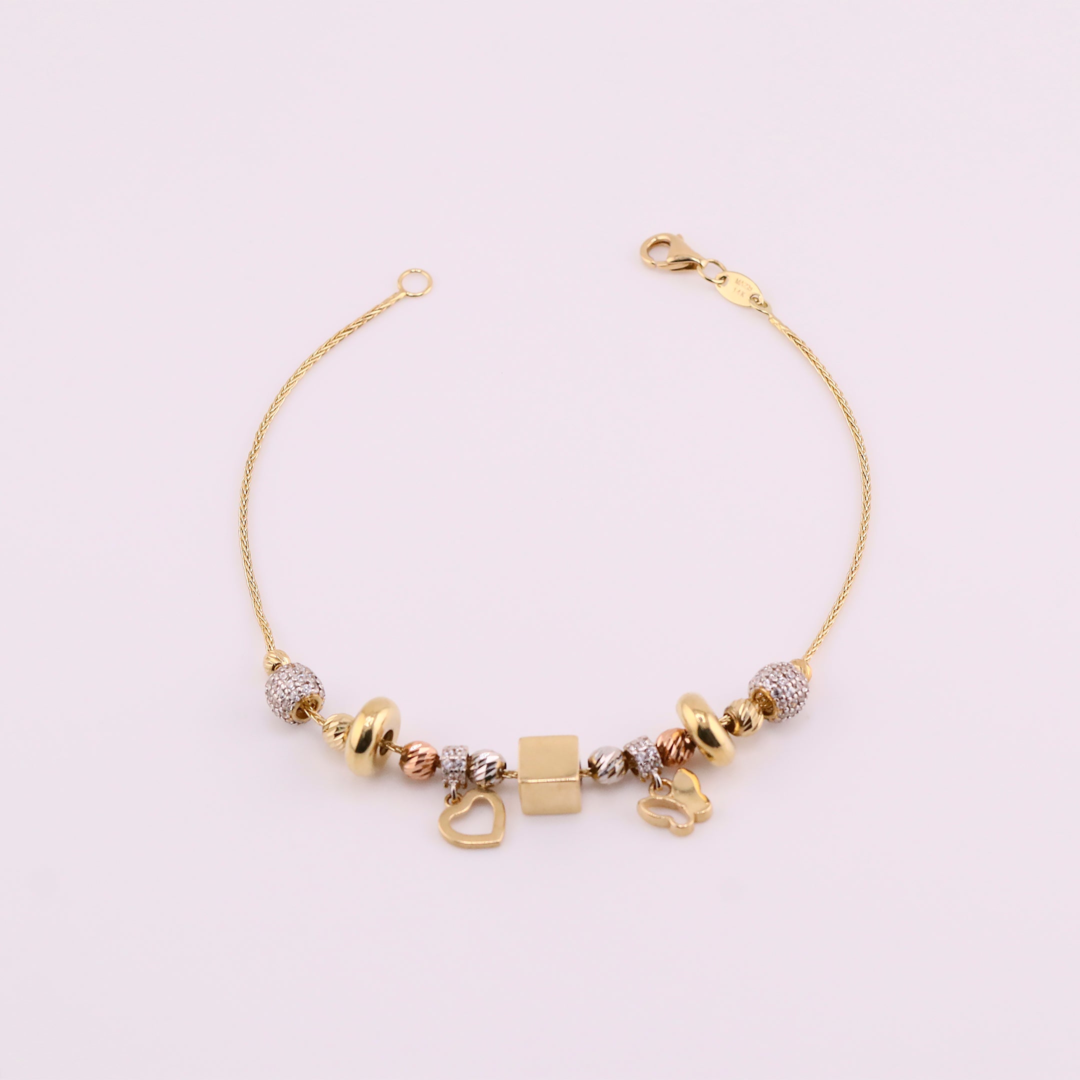 Pulsera de Oro Dijes Colgantes de 14K